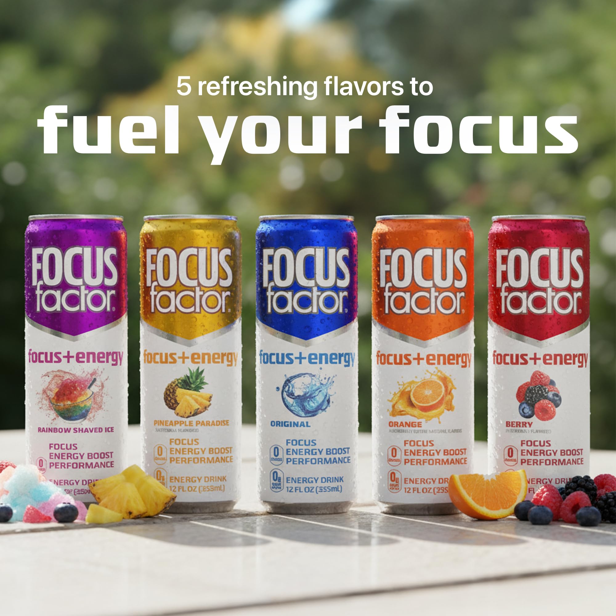 Focus Factor Energy Drink - 12 x 355ml Cans (Pineapple Paradise Flavor) - with Focus + Energy - Lightly Carbonated, Sugar Free, Low Calorie with Vitamin B6 & Vitamin B12