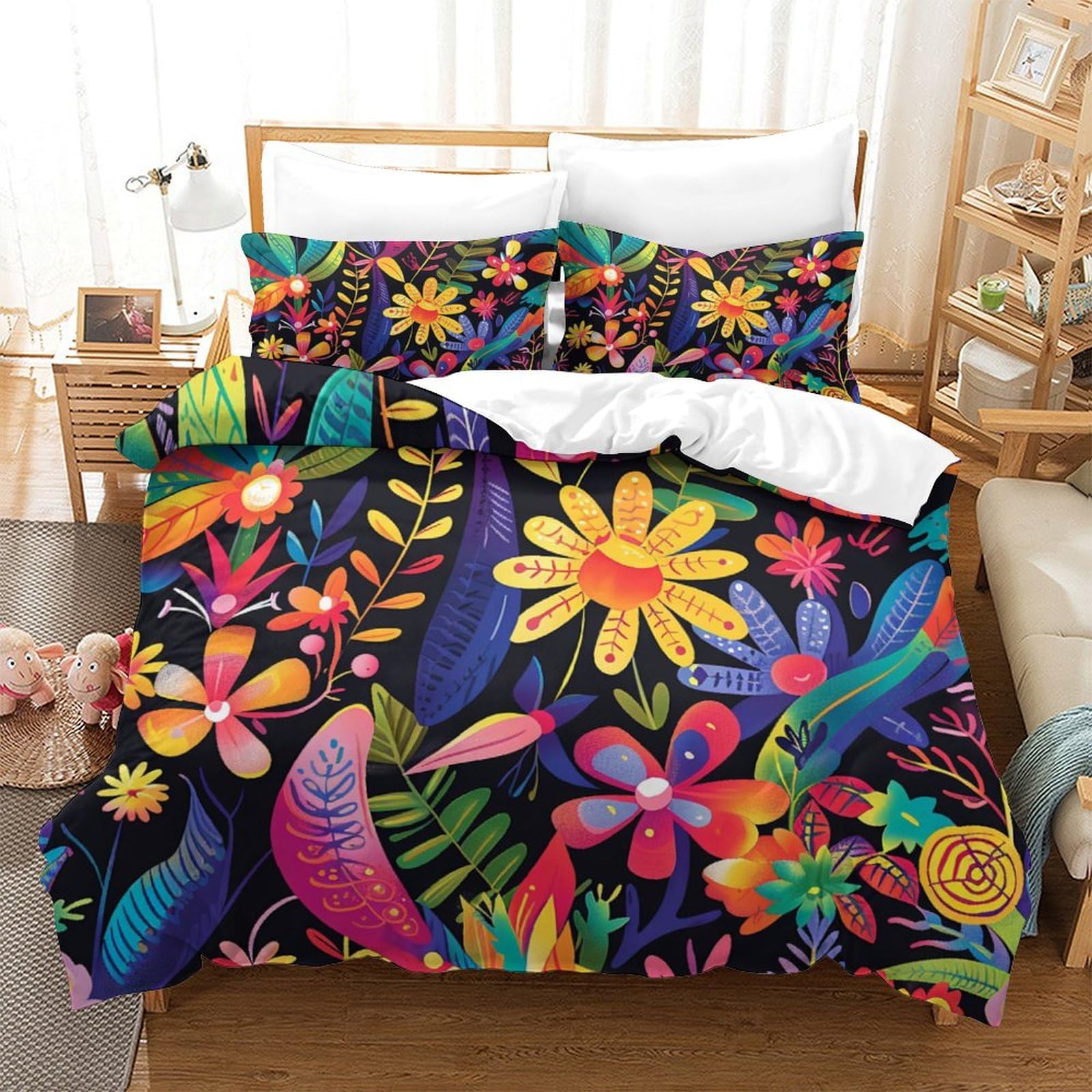 Housse de couette microfibre douce parure de lit florale 3D 260 x 220 cm