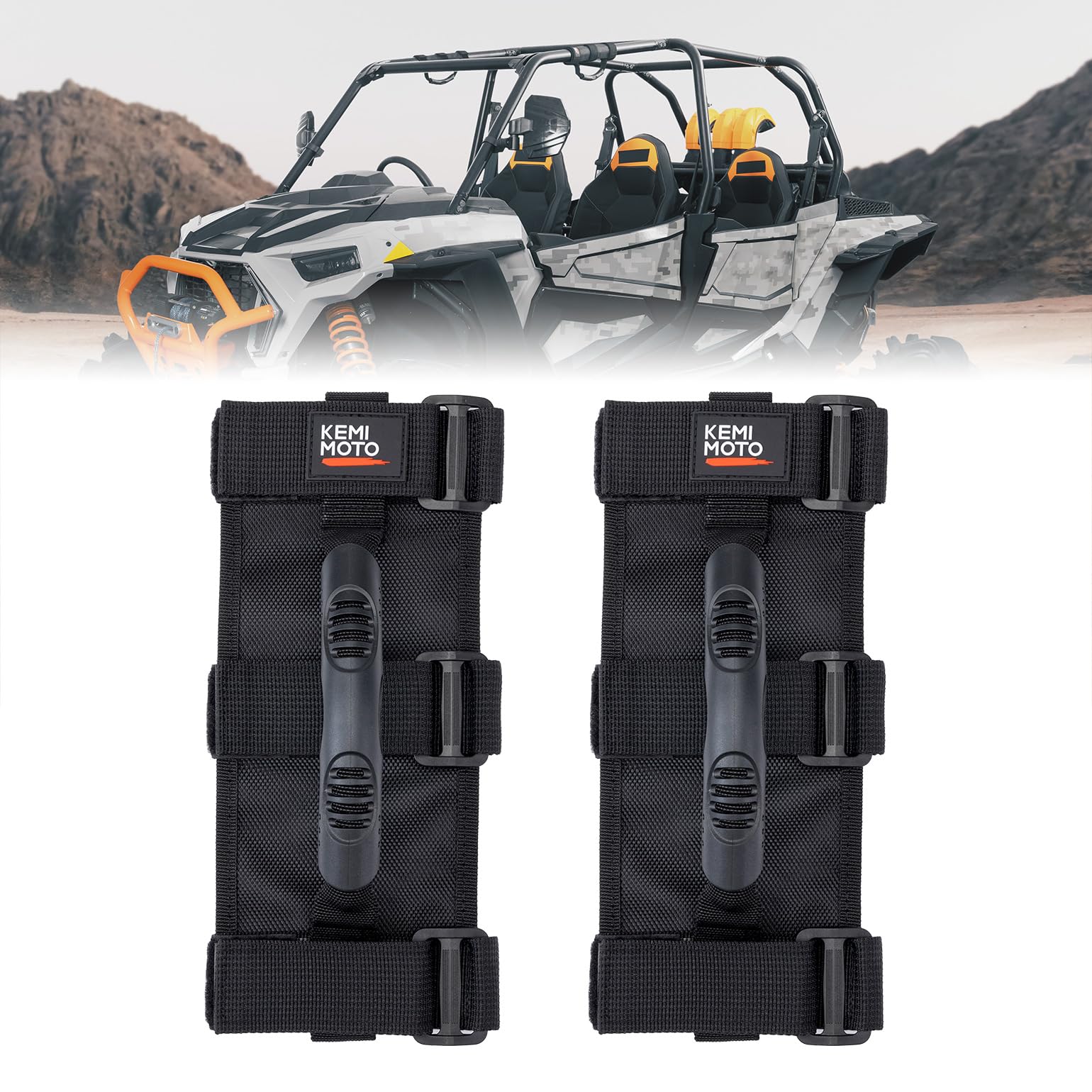 KEMIMOTO 2 PCS UTV Grab Handles Fit for 1.5-2 inch Roll Bar Pro-fit Cage, Compatible with Can-am Maverick Defender/Polaris RZR Ranger/Pioneer Talon/Zforce Uforce/Mule Teryx, Accessories