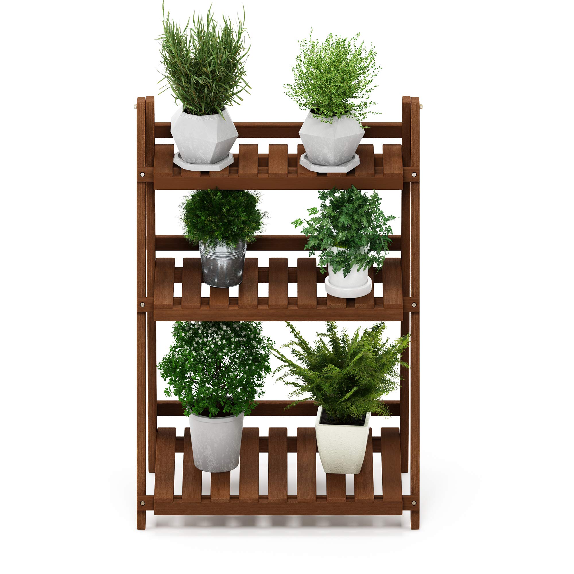 Furinno Tioman Hardwood Slat Style Flower Planter Box in Teak Oil, Natural