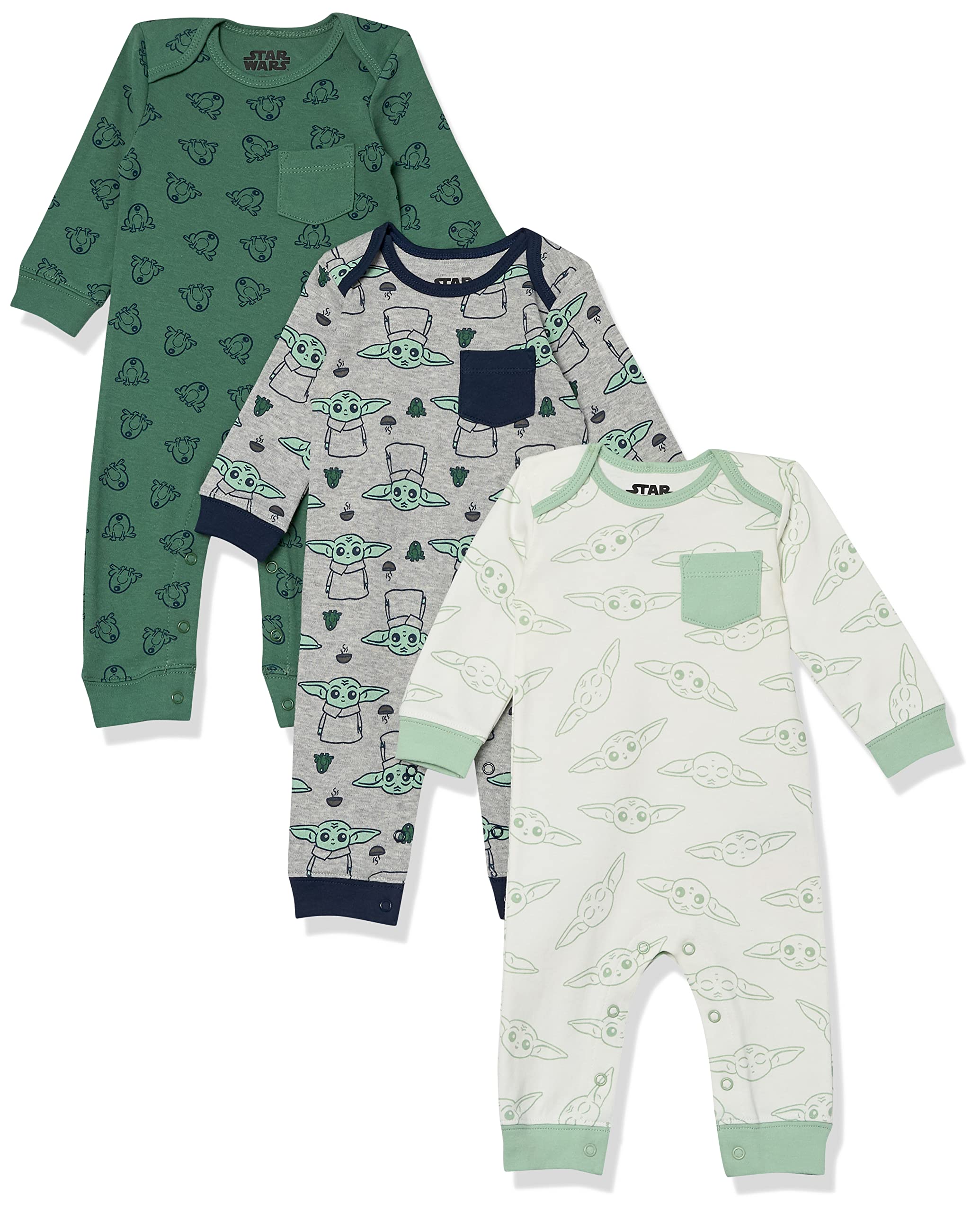 Amazon EssentialsDisney | Marvel | Star Wars Unisex Babies' Cotton Coveralls, Pack of 3