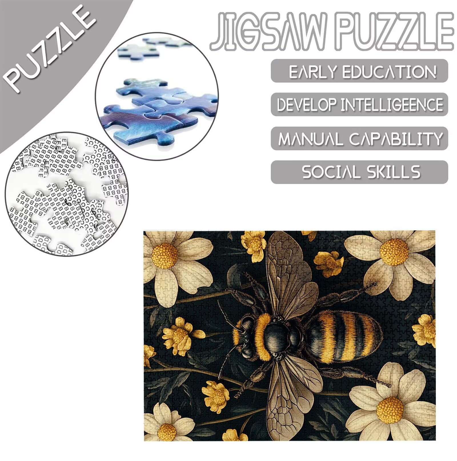 Puzzle 2000 Teile Erwachsene, Blumen Puzzle Biene Muster Design, Groß Holzpuzzle Erwachsene 100x70cm Geschicklichkeitsspiel Teile mit Geschenkboxverpackung for Wanddeko Wohnzimmer, Geschenke, Model886