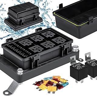 True Mods 12V Auto Waterproof Fuse Relay Box Block Kit [6 Bosch Style Relay Holder] [6 ATC/ATO Fuse Holder] [Relays & Fuses Included] Universal Relay for 12V Vehicles Cars Marine Boat Jeep