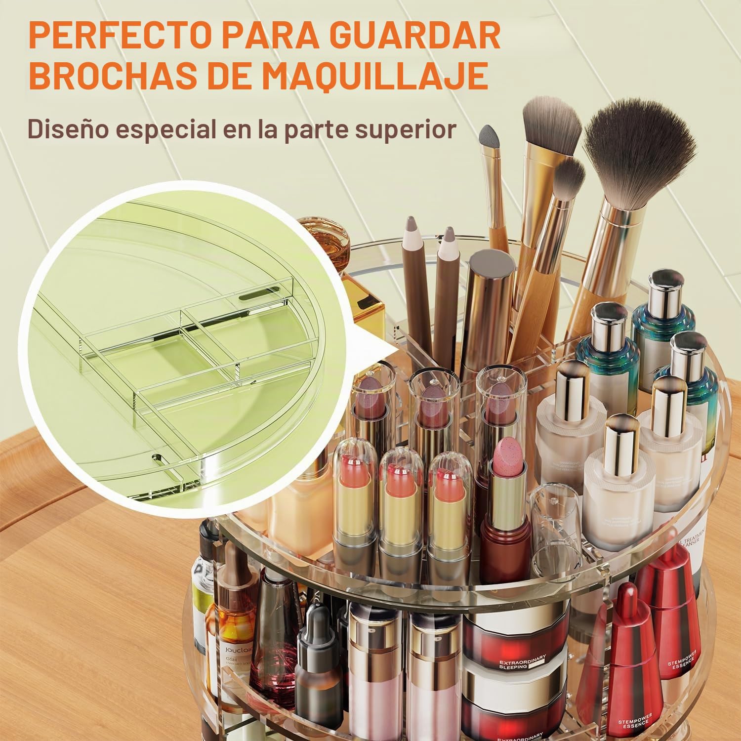 Auxmir Organizador de Maquillaje Giratorio 360, Organizador Perfumes y Cremas, Almacenaje Maquillaje con 9 Niveles Ajustables, para Pintalabios Brochas Baño Tocador, Gran Capacidad, Transparente