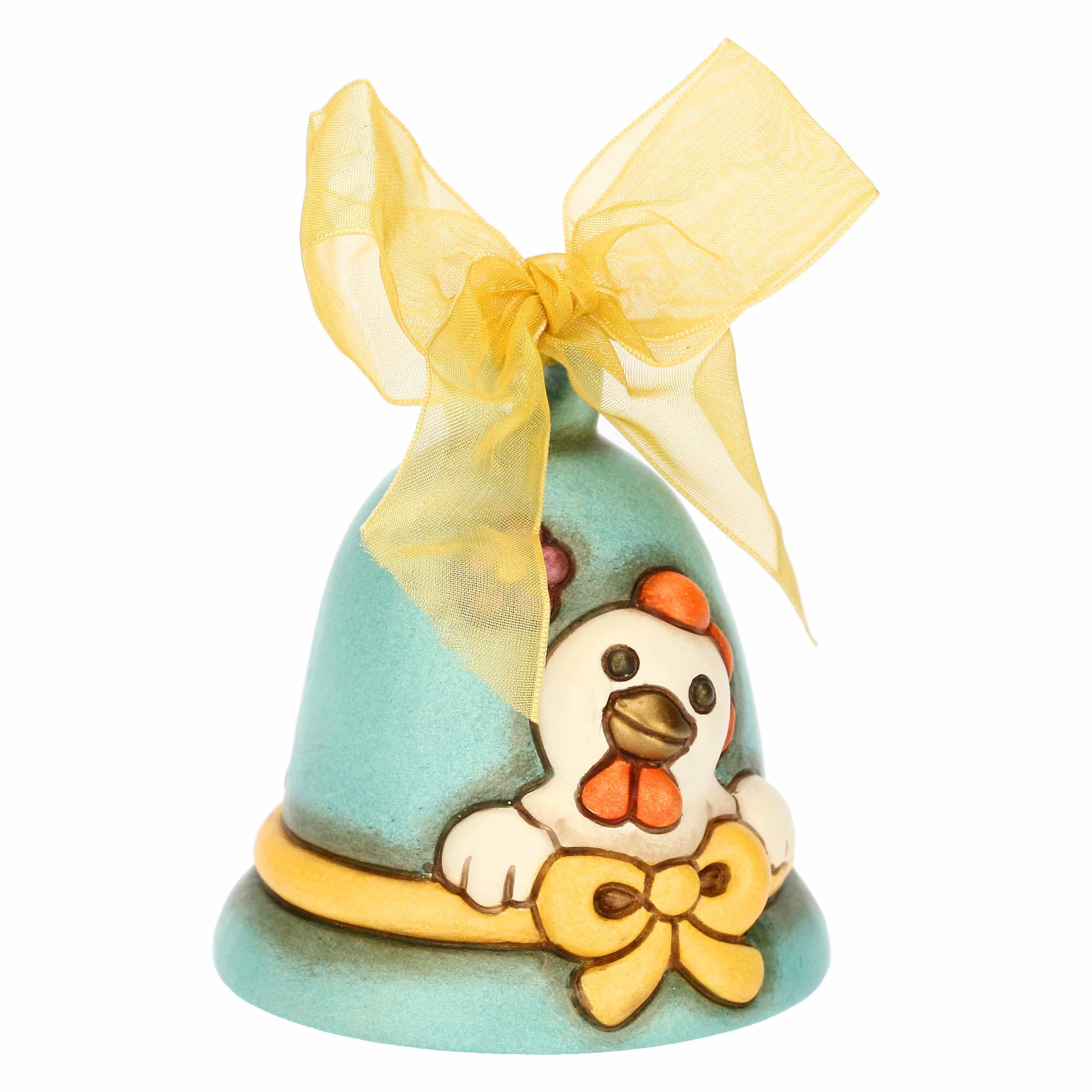 THUN, Campanella Azzurra Limited Edition in Ceramica Decorata a Mano con Nastro, Linea Sorprese di Pasqua, Ø 7 cm, 8 cm h