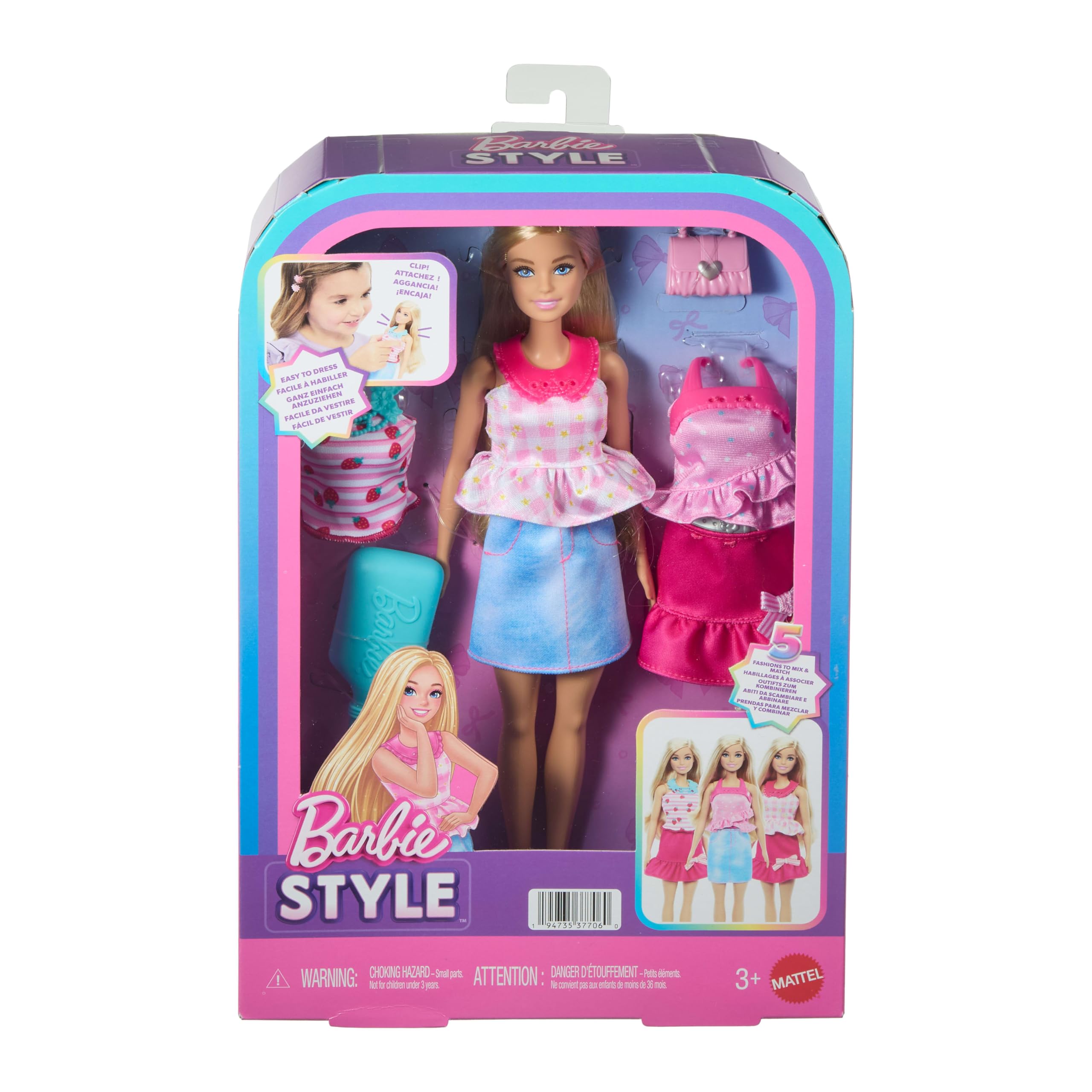 Barbie EASY TO DRESS Doll Featuring Easy to Dress, Snap on Fashions, Fashion Dolls with Brushable Blonde Hair, JMH18