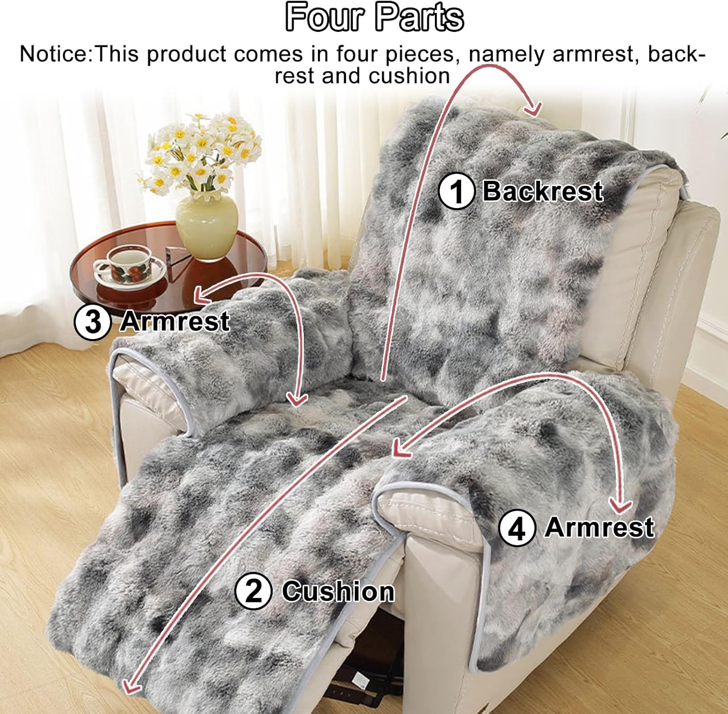 Recliner Chair Cover Thick Rabbit Plush Recliner Slipcover, Soft Non Slip Recliner Cover for Recliner Chair, Soft Warm Faux Fur Couch Sofa Cover Thick Shaggy Fuzzy Sectional Couch Cover(Brown)