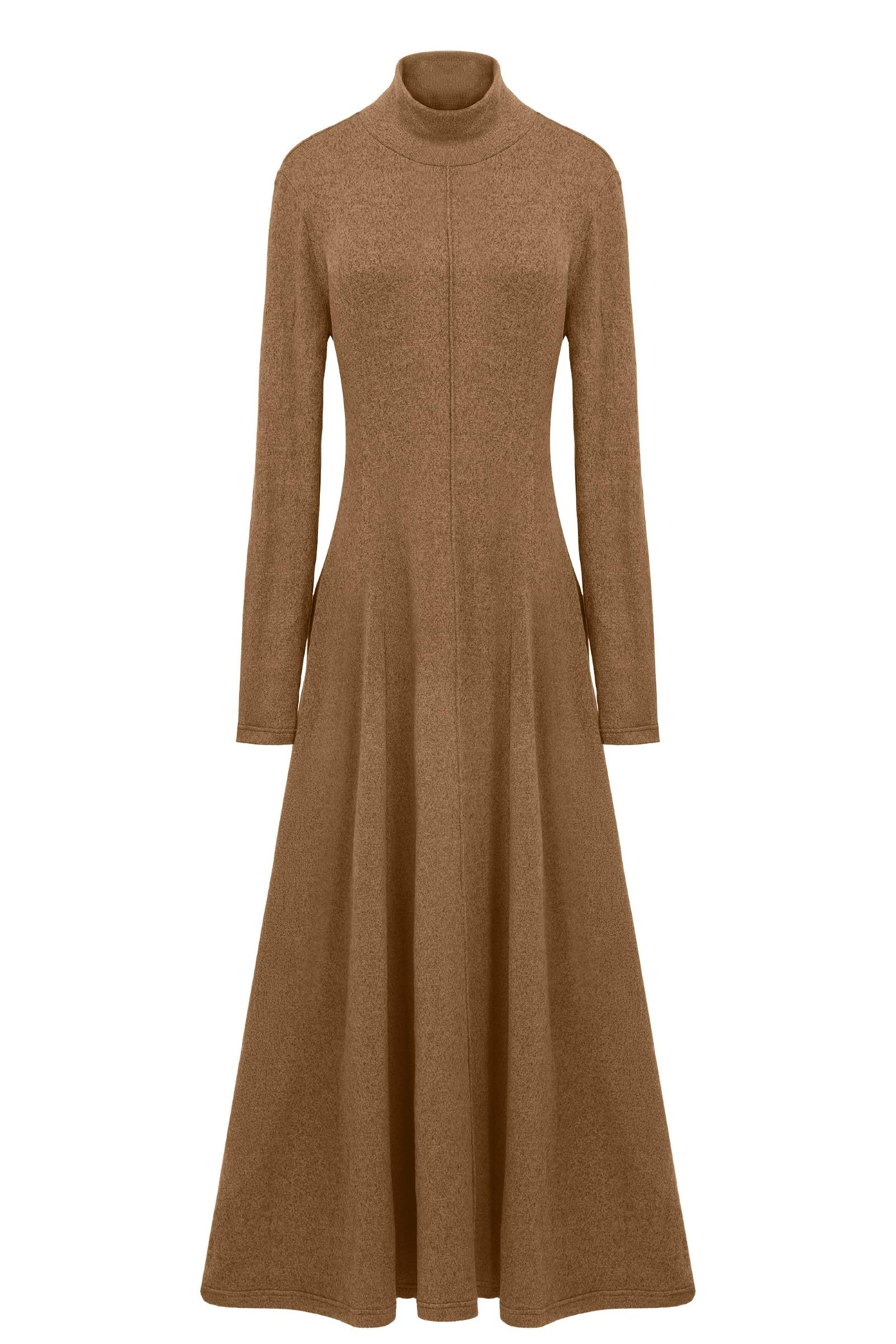 GRECERELLE Robe longue à col roulé pour femme - Manches longues - Automne - Hiver - Élégante - Décontractée - Pour le quotidien, les rendez-vous d'affaires - Extensible - Avec poches