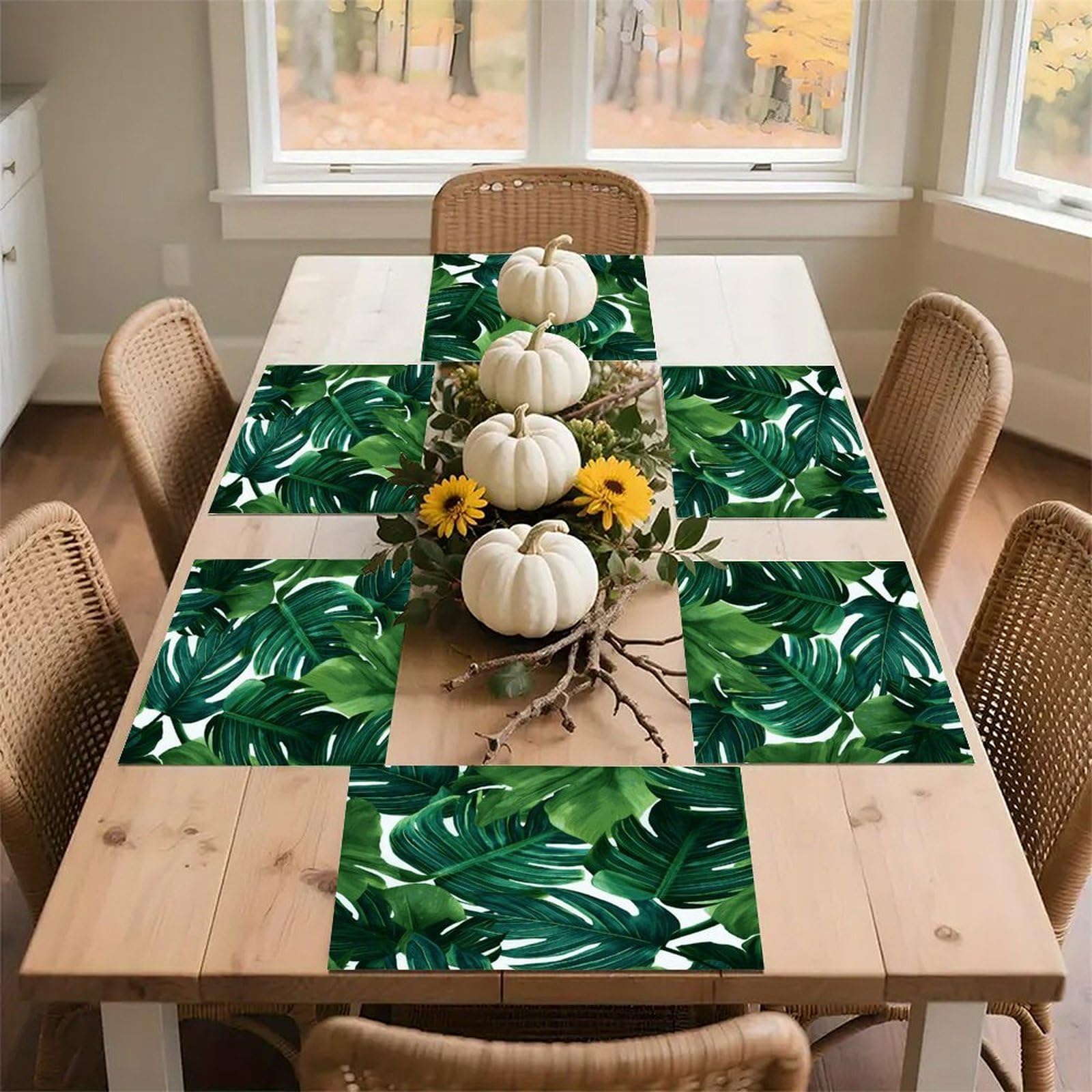 Banana Leaves Placemats Heat-Resistant Washable Place Mats Anti Slip Dining Table Place Mats Wipeable Dining Table Mats Kitchen Decoration Placemats 17.7’’×11.8’’
