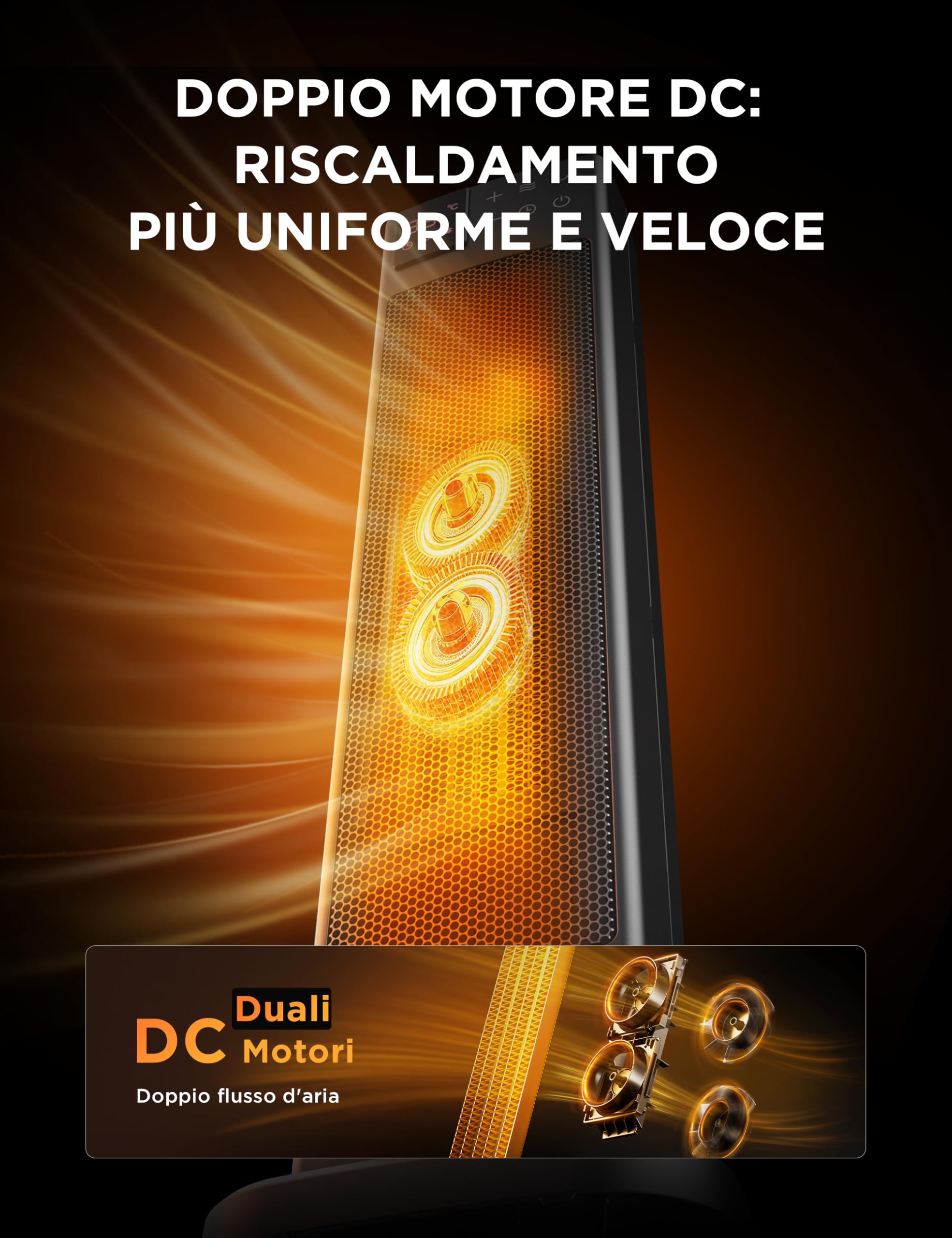 Midea NTH20-22ERSE Stufa Elettrica in Ceramica 2000W con Termostato e Telecomando, 58 cm, 3 Modalità Timer 24H, Protezione Surriscaldamento e Ribaltamento, Riscaldamento Rapido per Ufficio Camera Casa