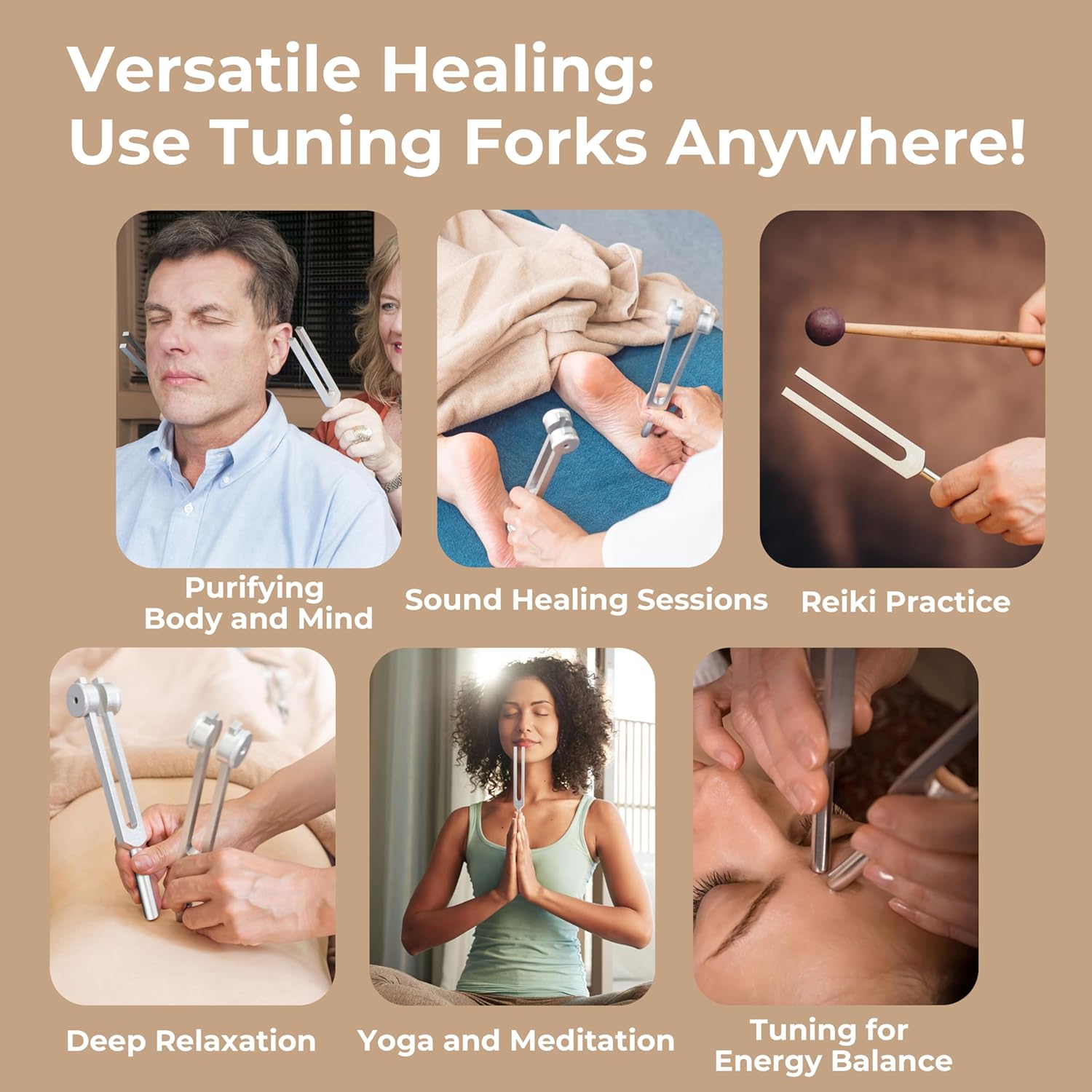 Tuning Forks for Healing Set (128Hz, 136.1Hz, 256Hz, 384Hz) - Weighted & Unweighted Tuning Forks with a Rubber Mallet - Chakra Sound Therapy Instruments with a Bag, Healing Gifts for Women & Men (10) thumbnail