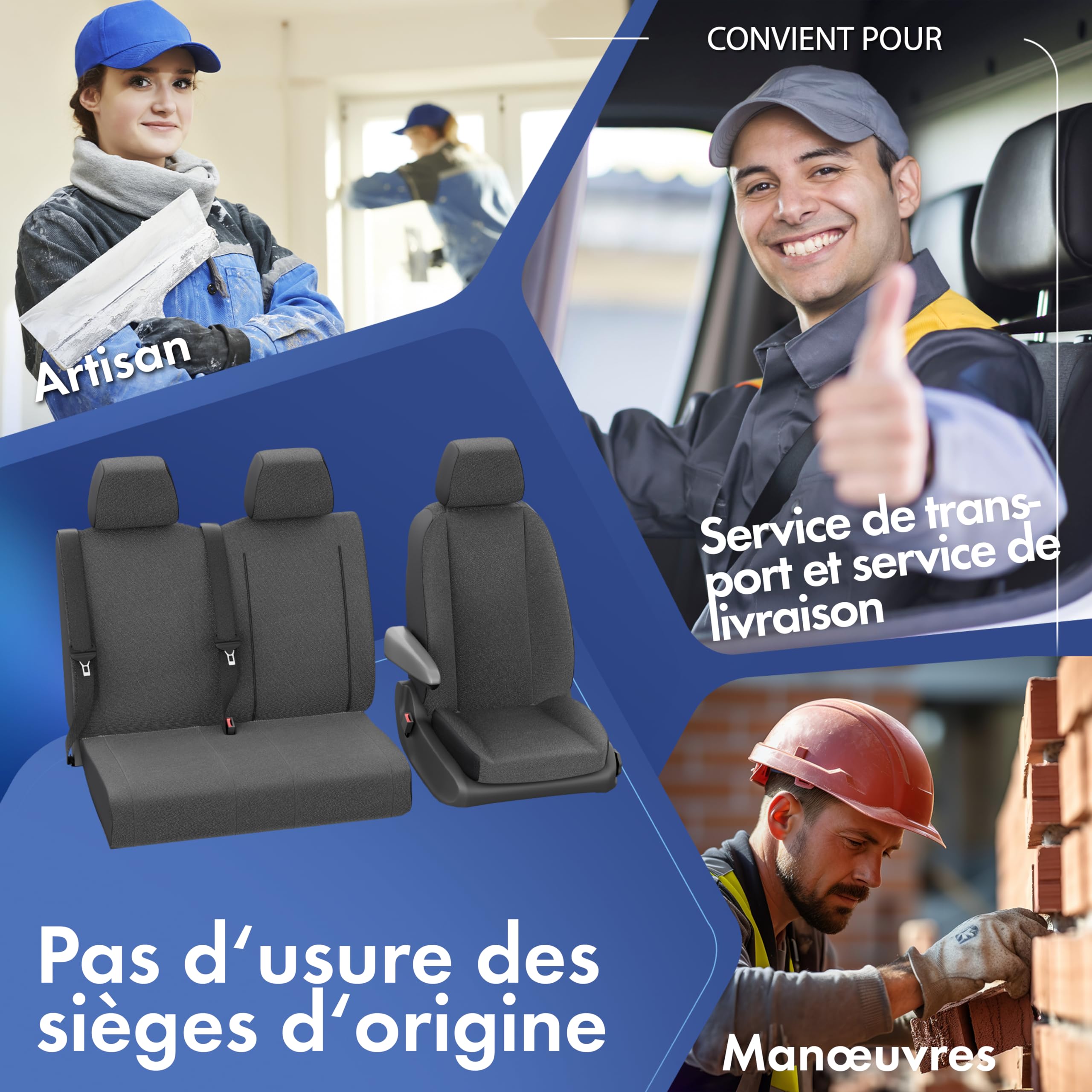 Walser 10521 Housse de Voiture Transporter sur Mesure, Housse de siège en Tissu Anthracite Compatible avec VW T6, Double Banc à l'arrière