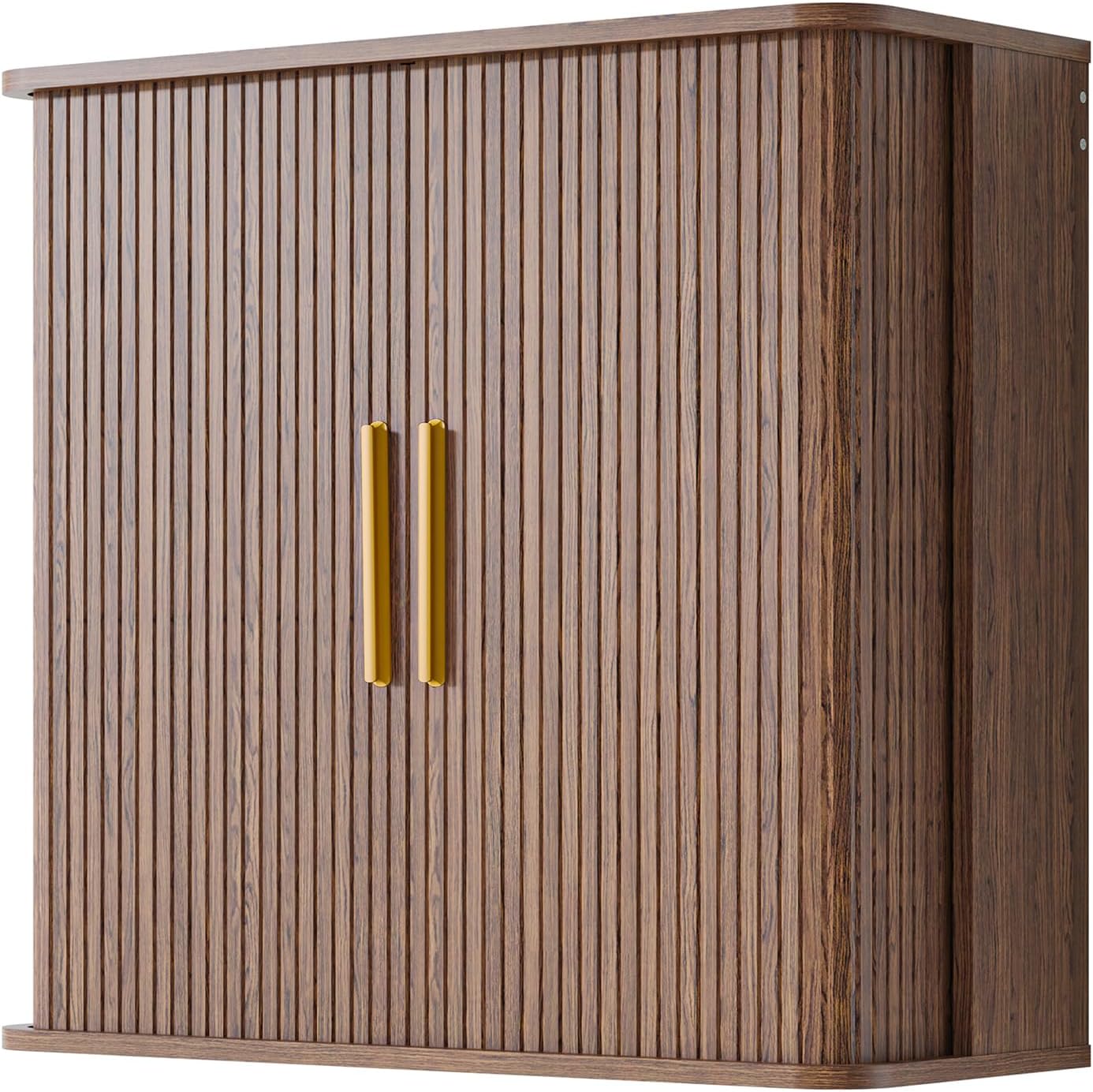 60" W Laundry Room Wall Cabinet with Fluted Sliding Door, Bathroom Medicine Cabinet with Adjustable Shelf, Wall Mounted Storage Cabinet for Living Room Kitchen, Black