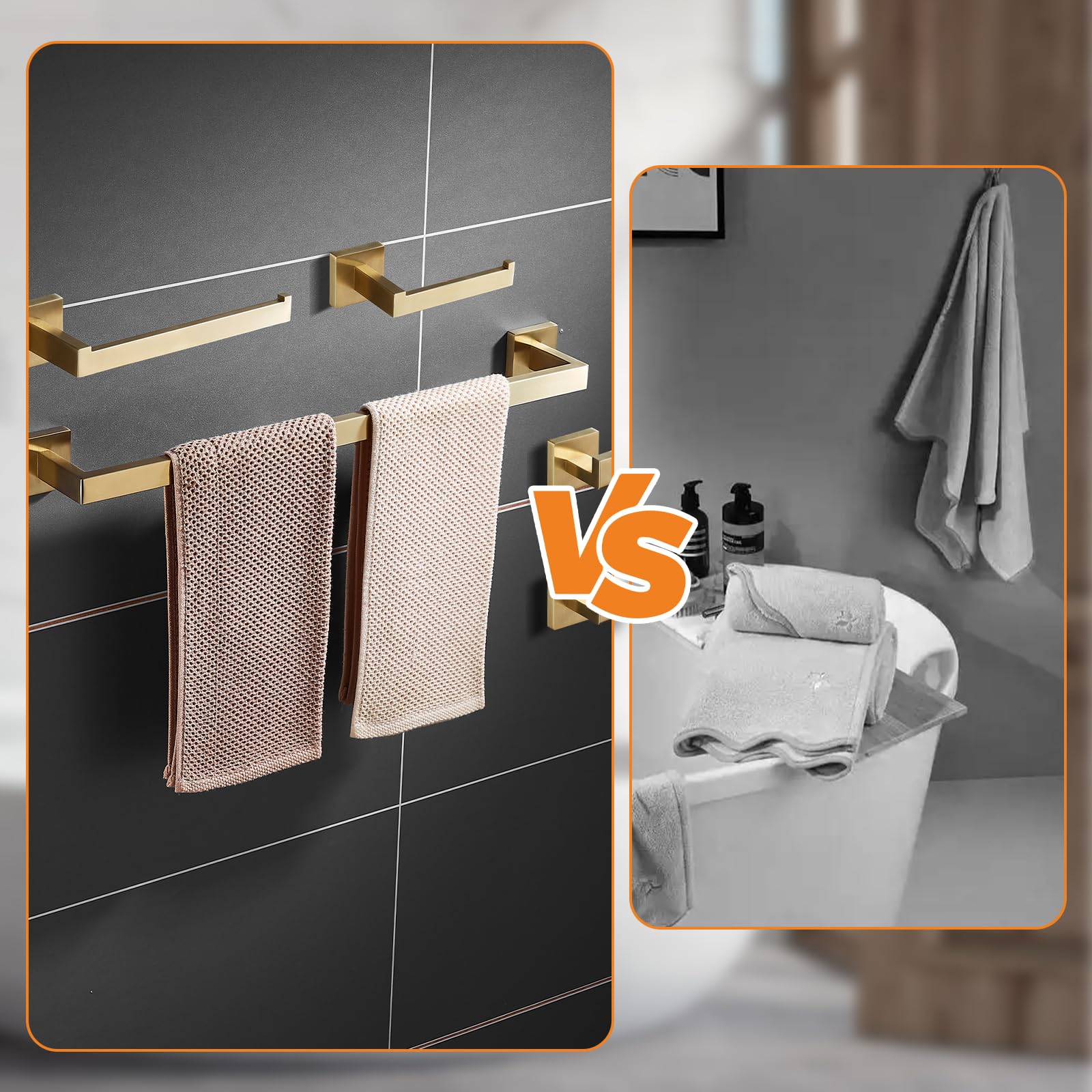 Badezimmer-Hardware-Set, 61 cm, Handtuchstange, 2 Handtuchhaken, Toilettenpapierhalter, Handtuchhalter, Edelstahl, gebürstetes Gold, Badezimmer-Zubehör GTS3190BG