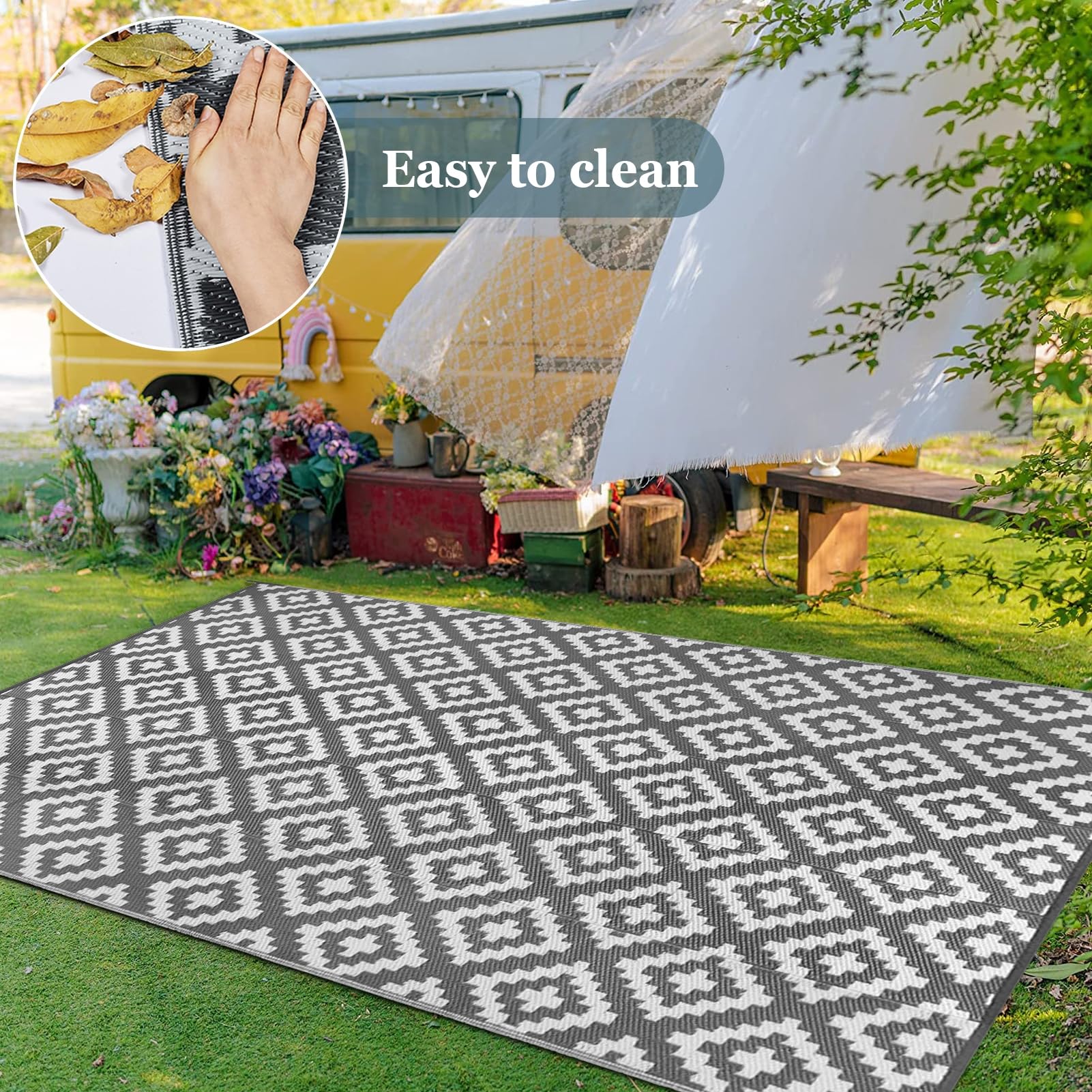Dywanik zewnętrzny - 4x6ft Dywanik zewnętrzny do ogrodu Wodoodporna odwracalna przenośna mata podłogowa - Plastikowy słomiany dywanik balkonowy na patio, taras, plażę, podwórko, kemping Koc piknikowy