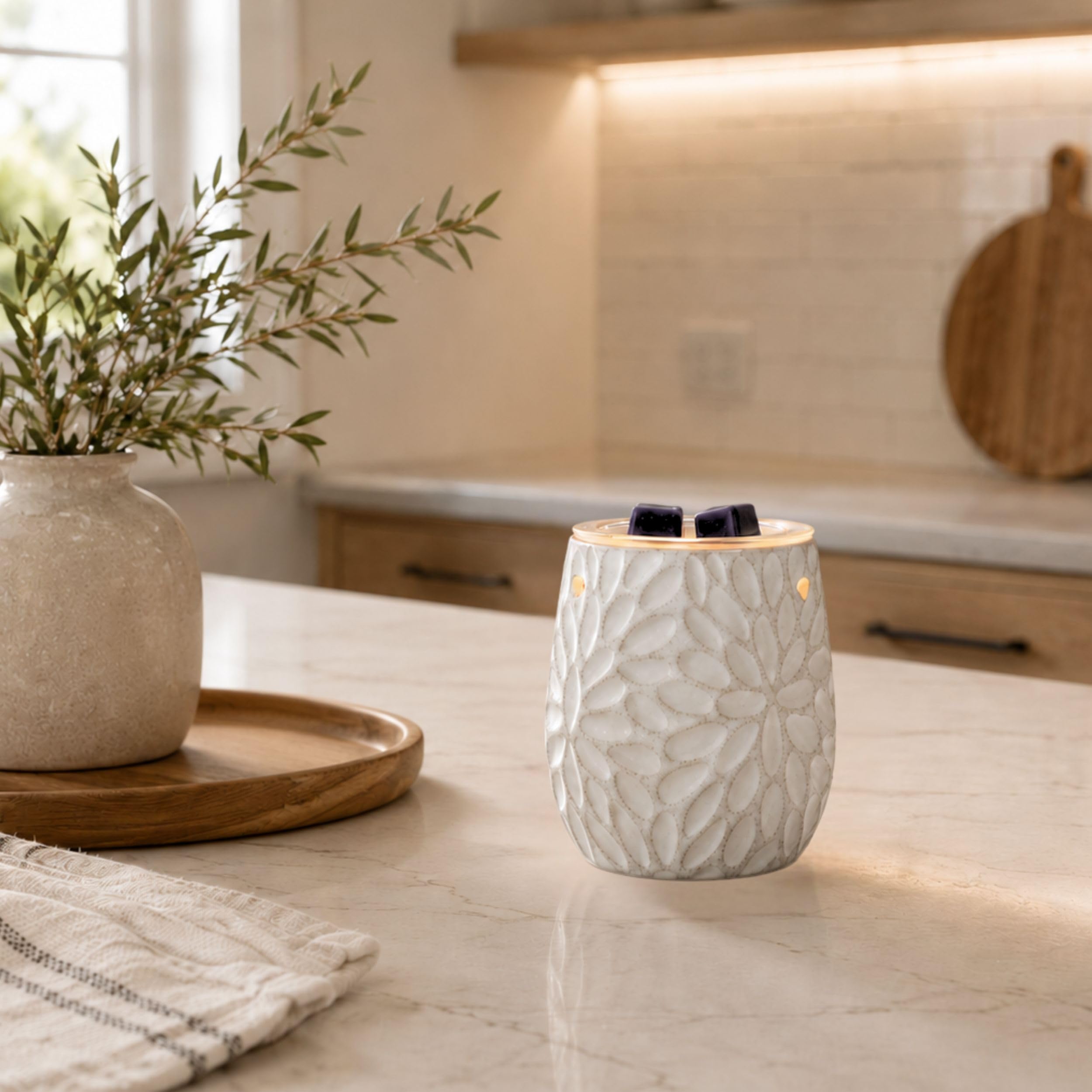 Scentsationals Calentador de cera, cubo de cera perfumada, dispositivo de fusión, flor, quemador de aroma eléctrico, ambientador de vela sin mecha, tamaño completo, decoración del hogar, decoración