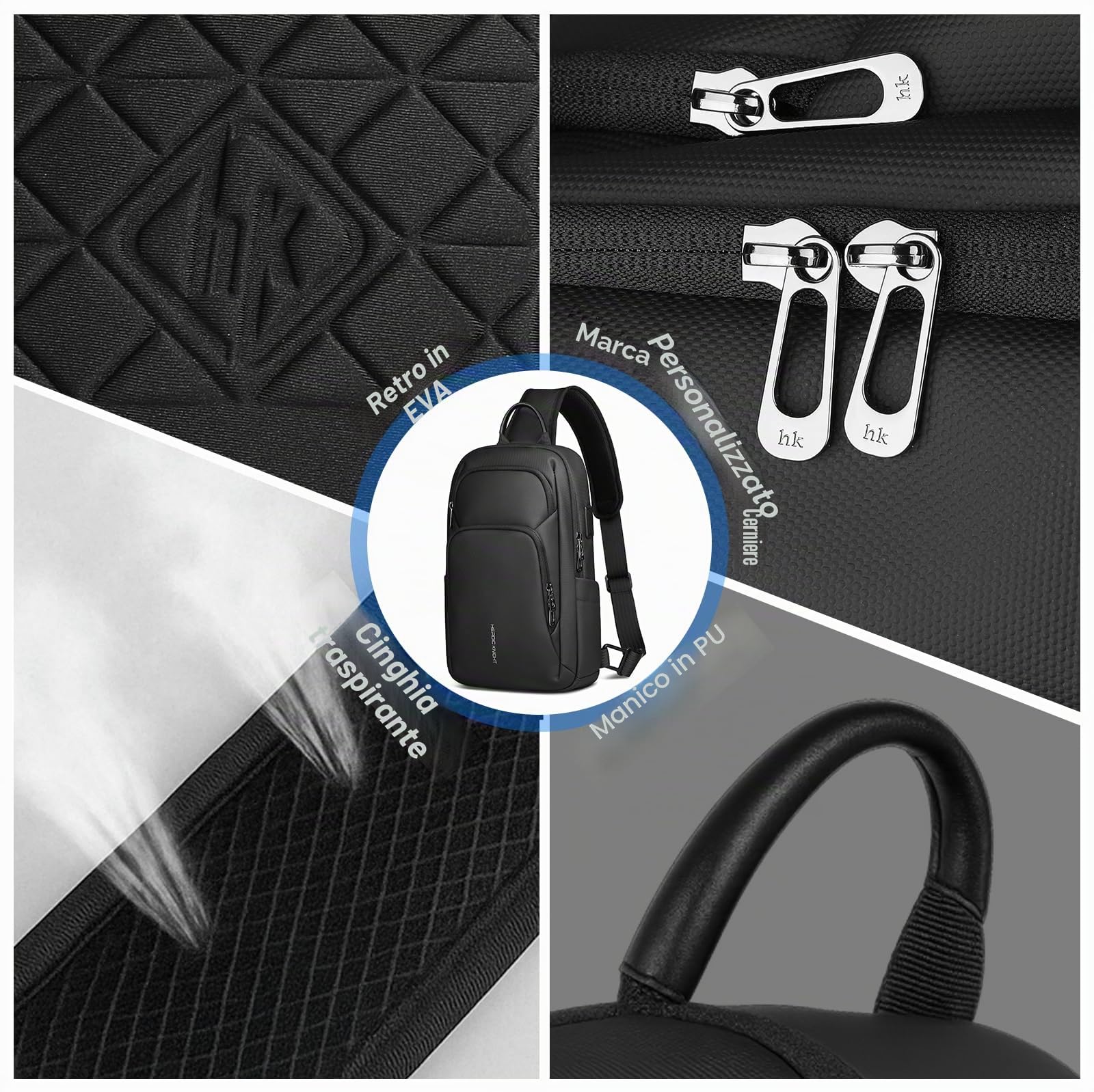hk Borsa a tracolla da uomo con porta di ricarica USB