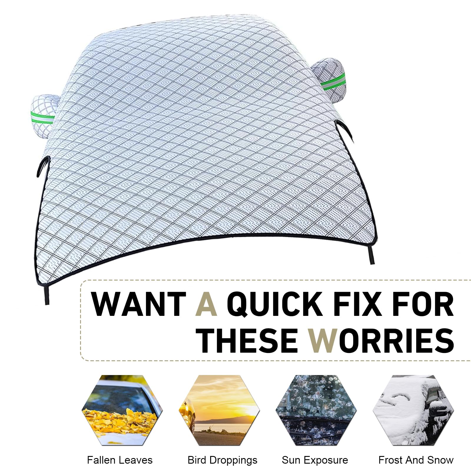 Teybouk Car Cover Waterproof All Weather Outdoor Hood Protection Foldable Protective Shield with Windproof Fixed Strap Universal Car — view 5