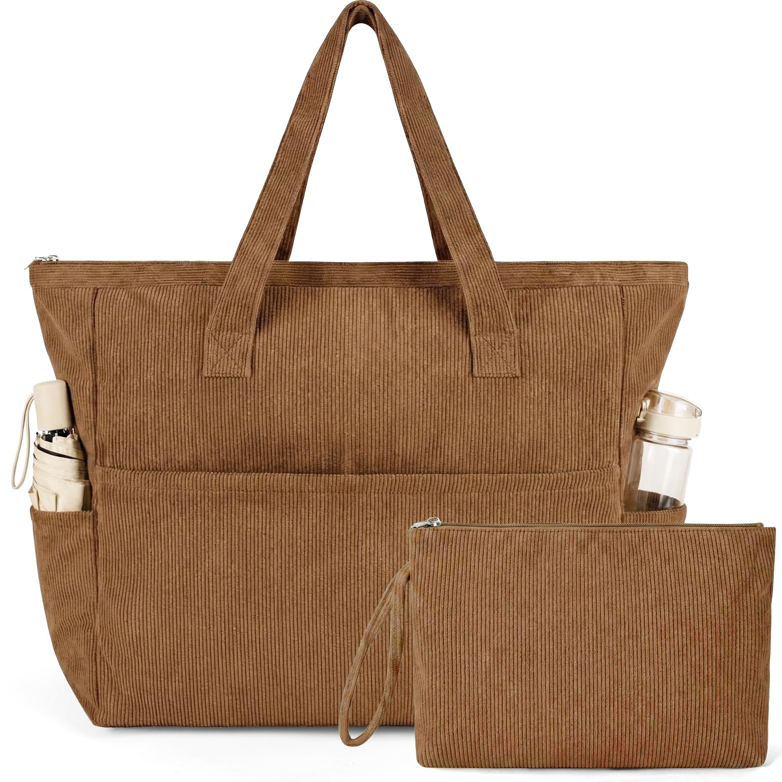 NADSSJL Cord Tasche Damen, Shopper Tasche Damen mit Reißverschluss, Tasche Arbeit Damen mit 17-Zoll-Laptopfach, Reisetasche Handtasche für Arbeit, Schule, Einkaufen und Gym