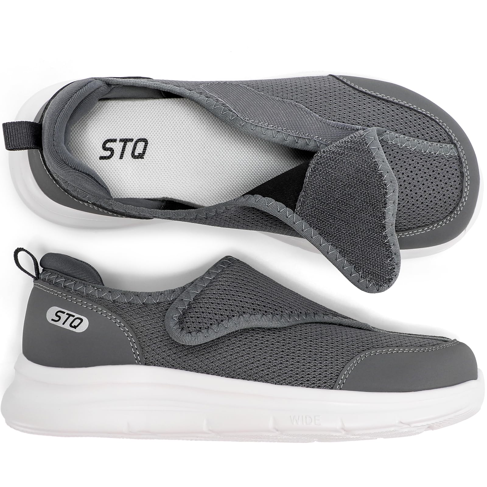 STQ Wide Toe Box Shoes Women Walking Shoe, Hook and Loops Orthopedic Shoes with Arch Support for Seniors, Bunions, Plantar Fasciitis, Hammertoes,