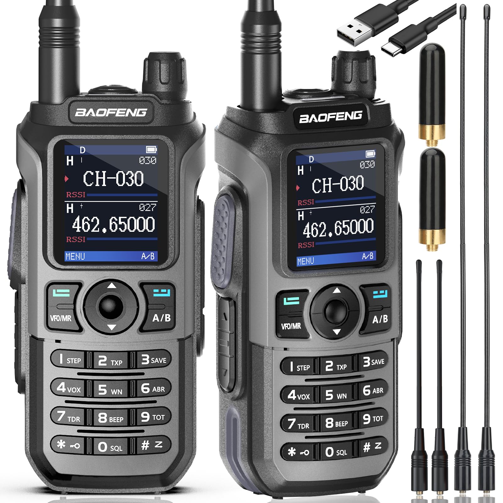 BAOFENG Ham Radio GMRS Radio GM21 GMRS Handheld Radio Long Range Walkie Talkies for UV-5R Rechargeable Two Way Radio 999 Channels NOAA Weather Radio DTMF Copy Frequency Battery USB-C Charger(2 Pack)