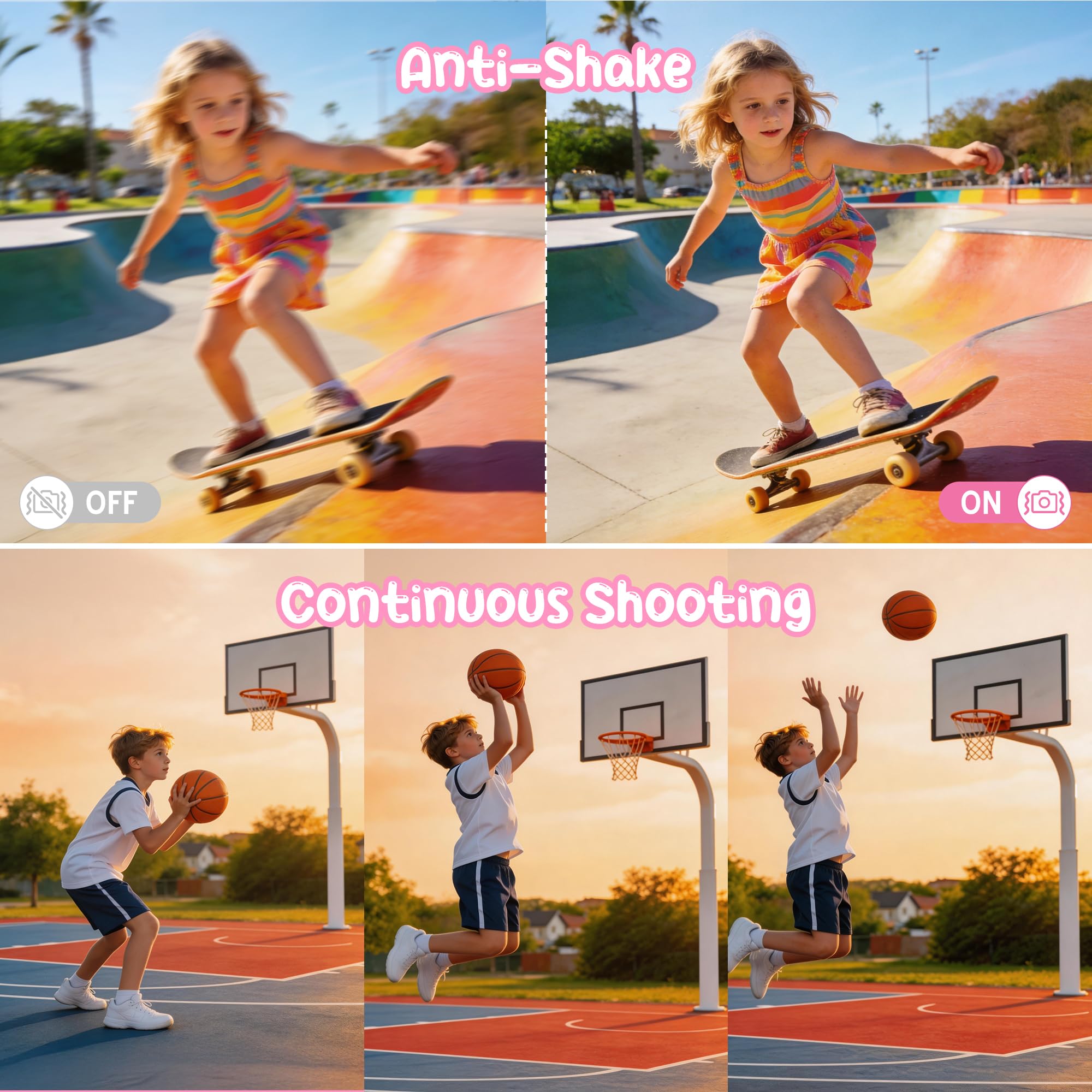 Fotocamera Digitale 1080P 44MP Macchina Fotografica Vlogging per Bambini Ragazzi, FHD Compatta Portatile con Schermo da 2,4" Zoom 16X, Mini Fotocamera Anti-Shake per Principianti Studenti-Rosa - 5