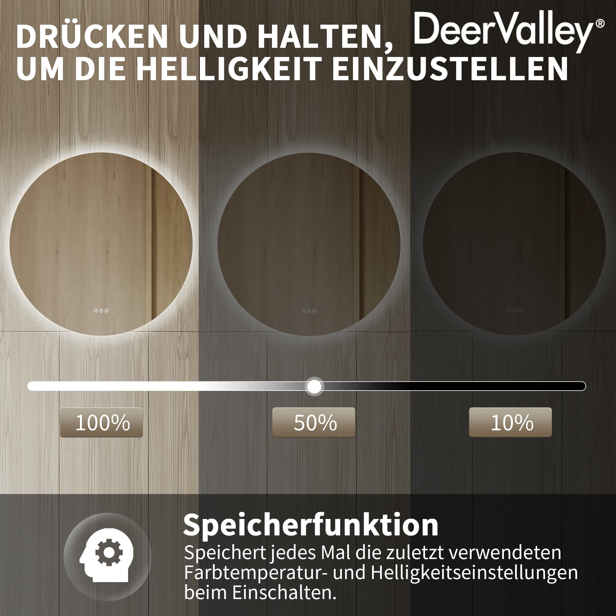 DeerValley Badspiegel mit Beleuchtung 80cm, Anti Beschlag LED Spiegel mit 3-Fach Vergrößerung, 3 Farbtemperatur und Bluetooth Lautsprecher