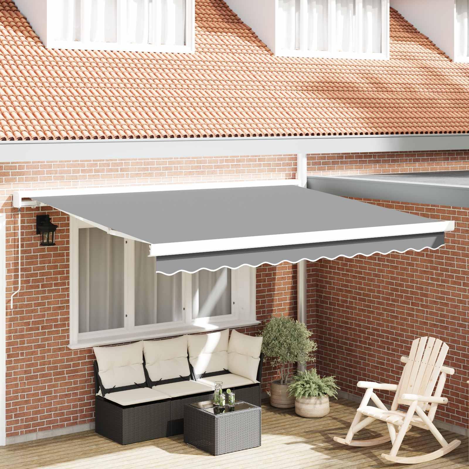 Store banne rétractable Manuel 4x3 m Cadre Aluminium, Protection Solaire extérieur terrasse Jardin Balcon Patio, Toile résistante UV, Fixation Murale Robuste, ombrage Adaptable