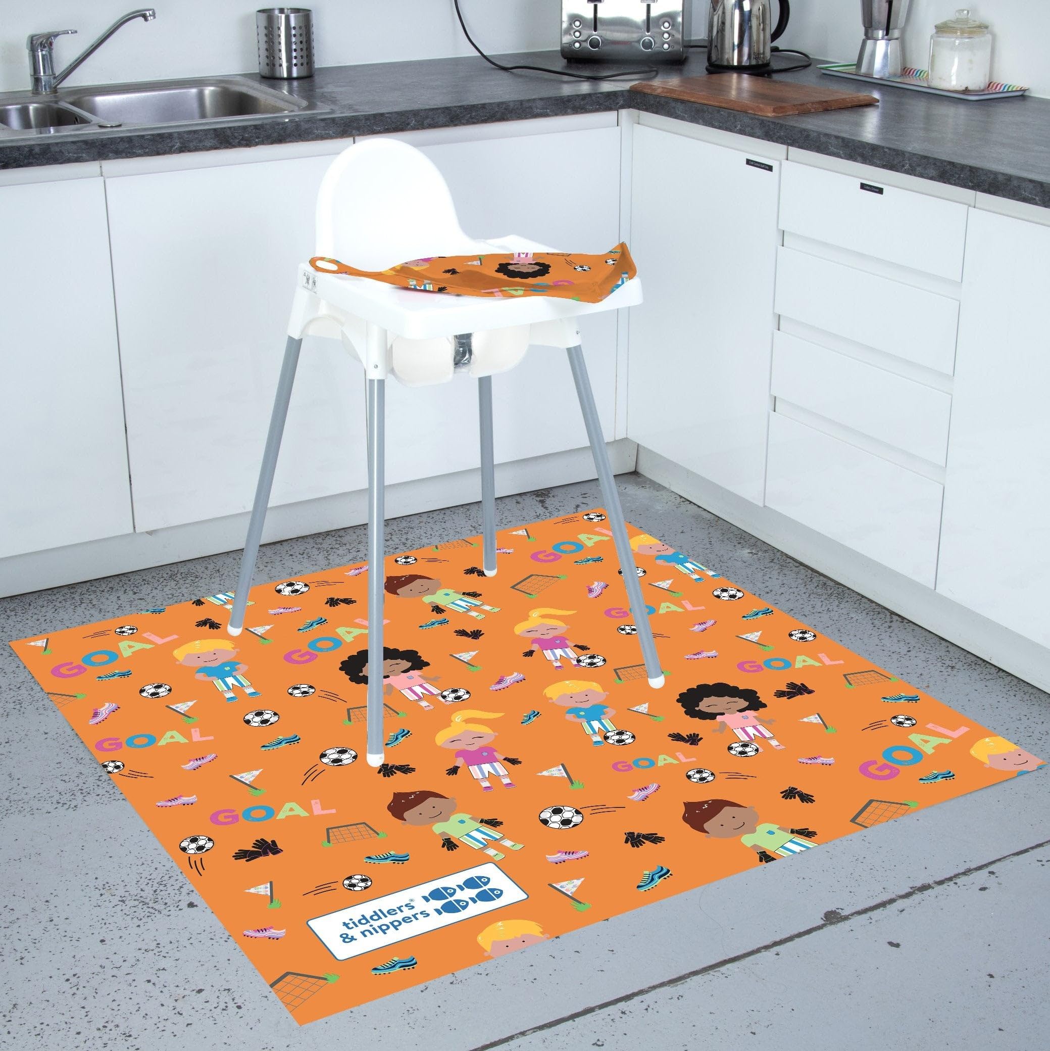 Tiddlers & Nippers Large 130cm x 130cm Reusable Splash Splat Mat, Football Fun - Image 2