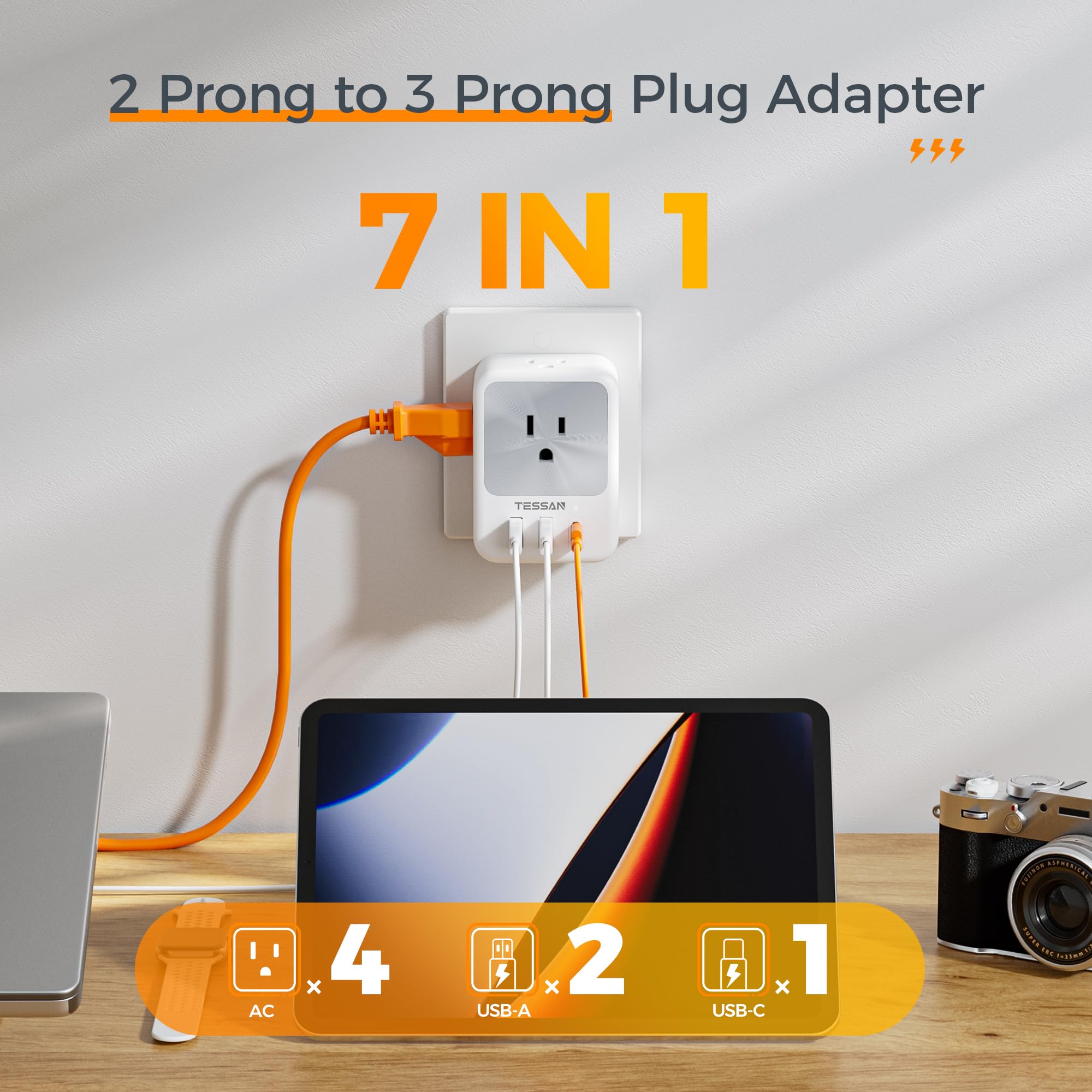 Amazon.com: 2 Prong to 3 Prong Outlet Adapter, TESSAN US to Japan