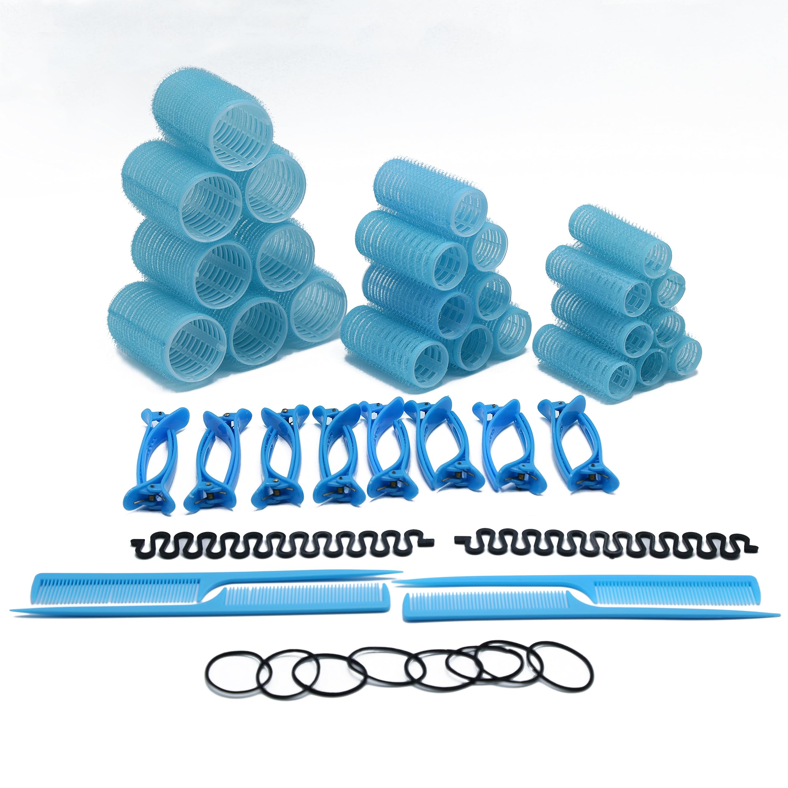 FAIM BEAUTY 54 Pcs Hair Rollers with Clips -24 Self Grip Rollers for Hair Volume -36mm, 25mm, 15mm 16 Duckbill Sectioning Clips 4 Combs Velcro Rollers for Hair Salon DIY Hairdressing Hairstyling