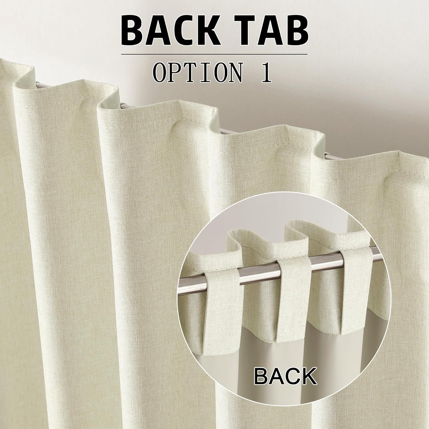 DUALIFE Blackout 96 Inches Long Cream Beige Curtains 2 Panel Set, Farmhouse Curtains for Living Room Darkening Thermal/Noise Reduction Textured Flax Linen Drape 8ft Rod Pocket&Back Tab 72W x 96L