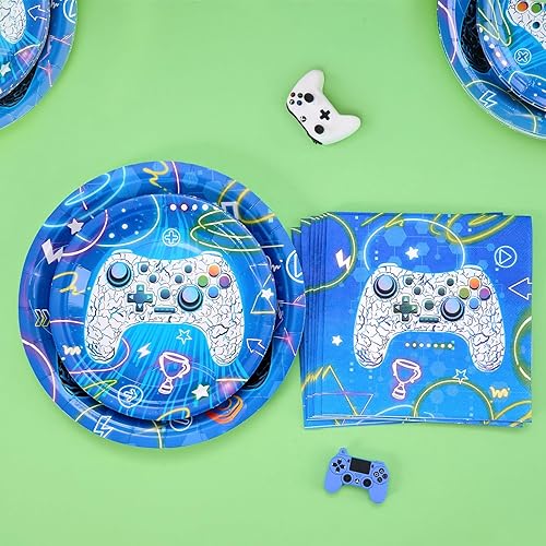 Miniatura 3 de Blue Video Game Party Plates and Napkins - 48 PCS Gamer Theme Party Supplies Boys Gaming Birthday Party Decorations Dinner Dessert Plates Paper