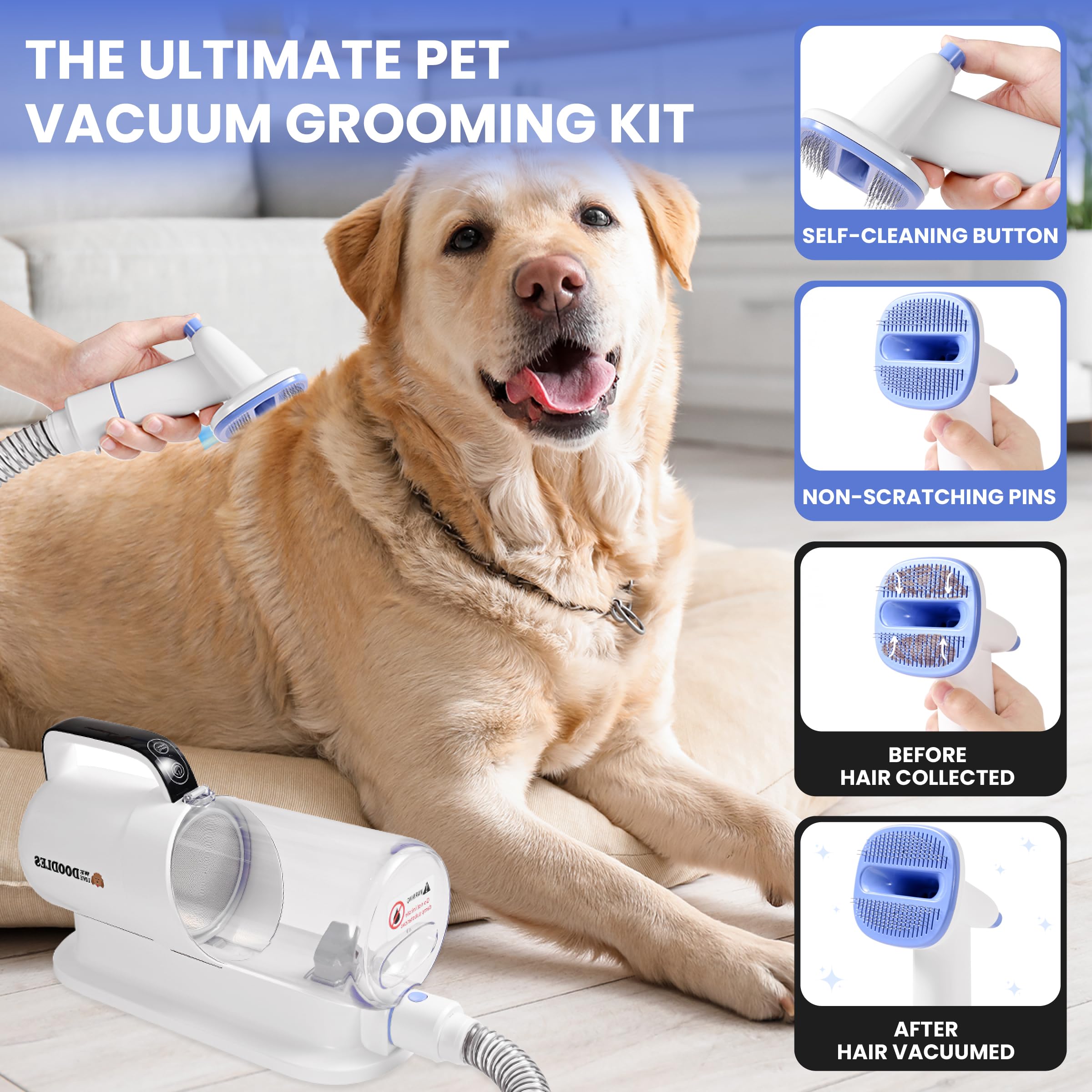 We Love Doodles Kit de aspiradora de aseo para perros, aspiradora de pelo de mascotas para perros, desprendimiento