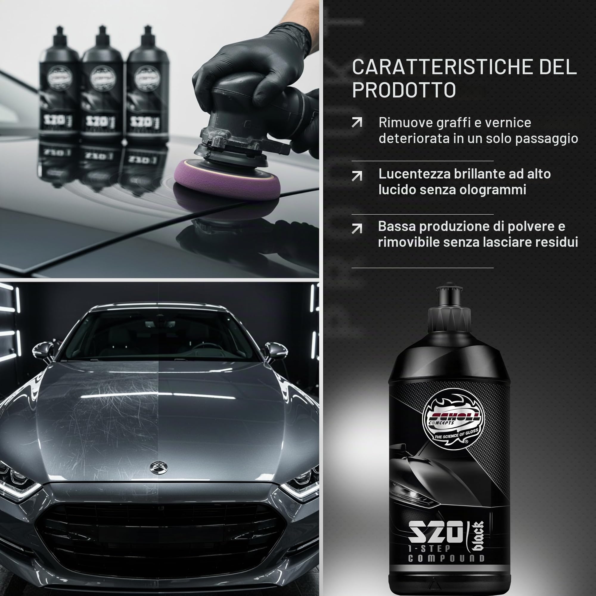 S20 BLACK Real 1-Step Paste | 500g | Pasta abrasiva ad alte prestazioni | Spettro di prestazioni estremamente ampio | Proprietà lucenti eccezionali