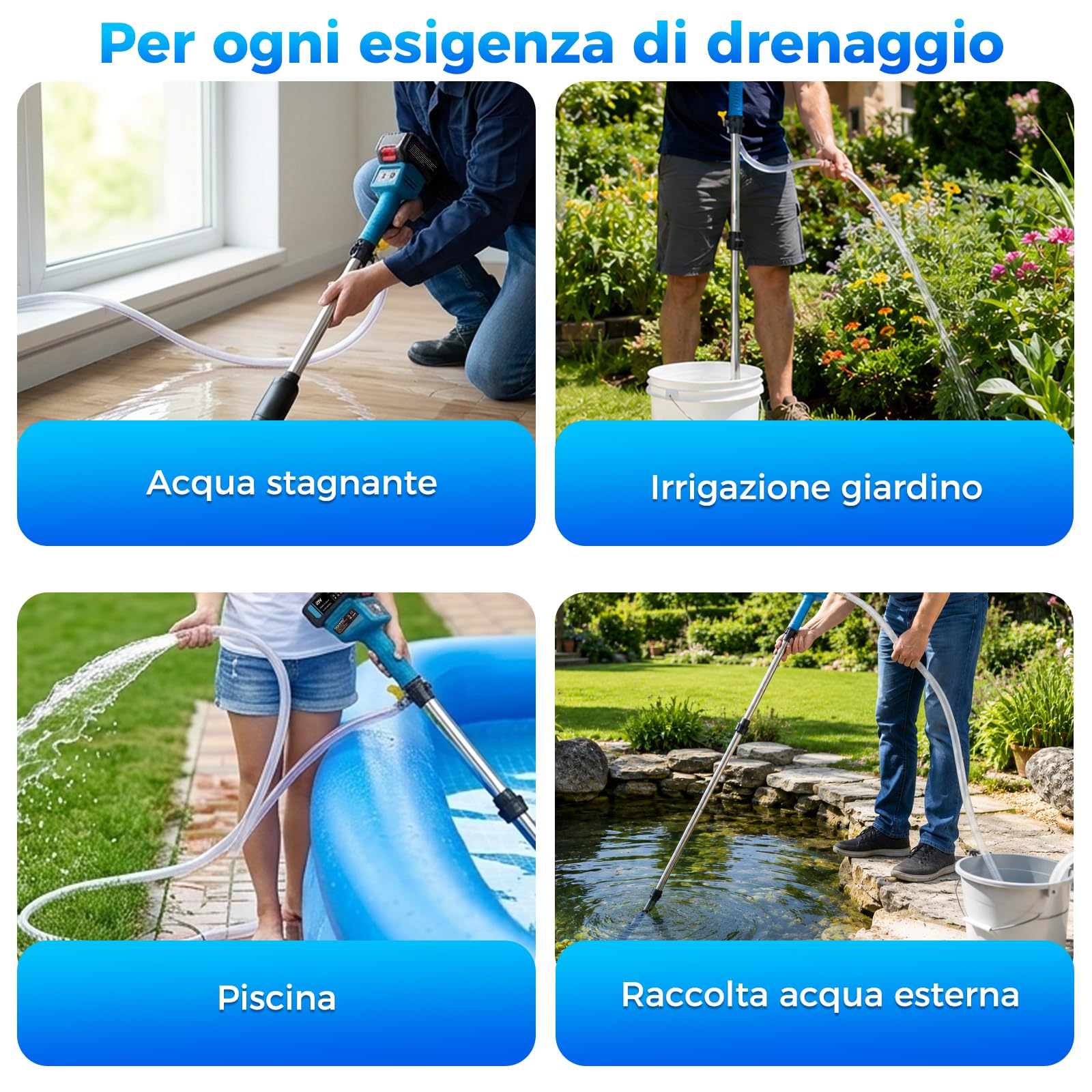 Pompa travaso liquidi a batteria, compatibile con batteria Makita 18V, Kit pompa olio e pompa acqua con 2x4.0Ah batterias e caricabatterie, 3 velocità max. 2400 L/h, per cisterna, piscina