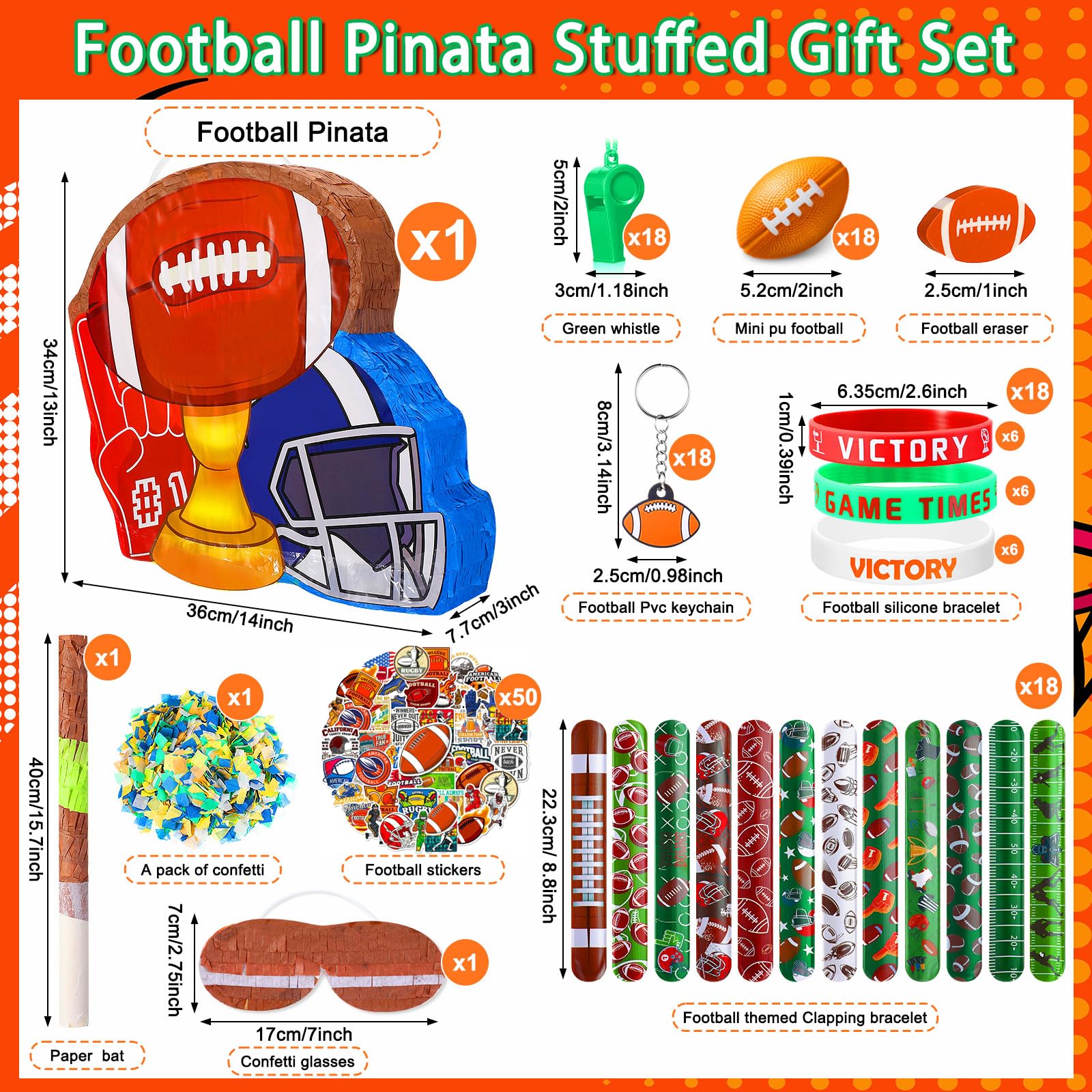 Hollowfly 162 pz Piñata Calcio Bomboniere Festa di Calcio con Benda Coriandoli Pipistrello Mini Stress Balls Portachiavi Braccialetti Fischietti Gomma Tatuaggio Adesivi Sport Piñata Compleanno