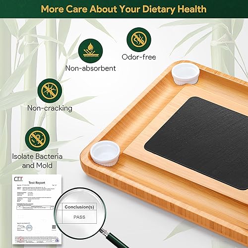 Miniatura 5 de Easoger Tablas grandes de bambú para charcutería, plato de queso con 2 cajones, cuchillo de servir, 2 cuencos de cerámica, regalo único