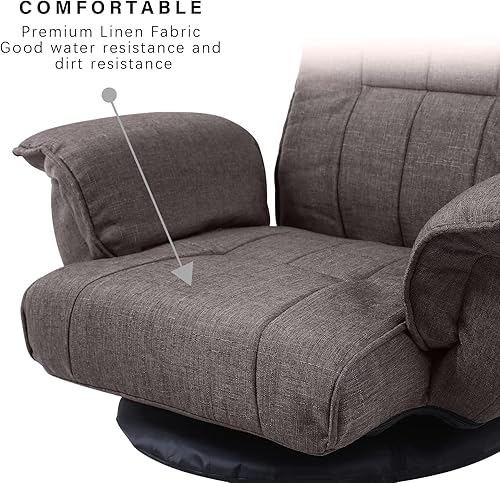 Miniatura 4 de FLOGUOR Silla de juego giratoria 360 con 14 posiciones ajustables, sofá plegable de piso con apoyabrazos, sofá cama de descanso para el hogar y la