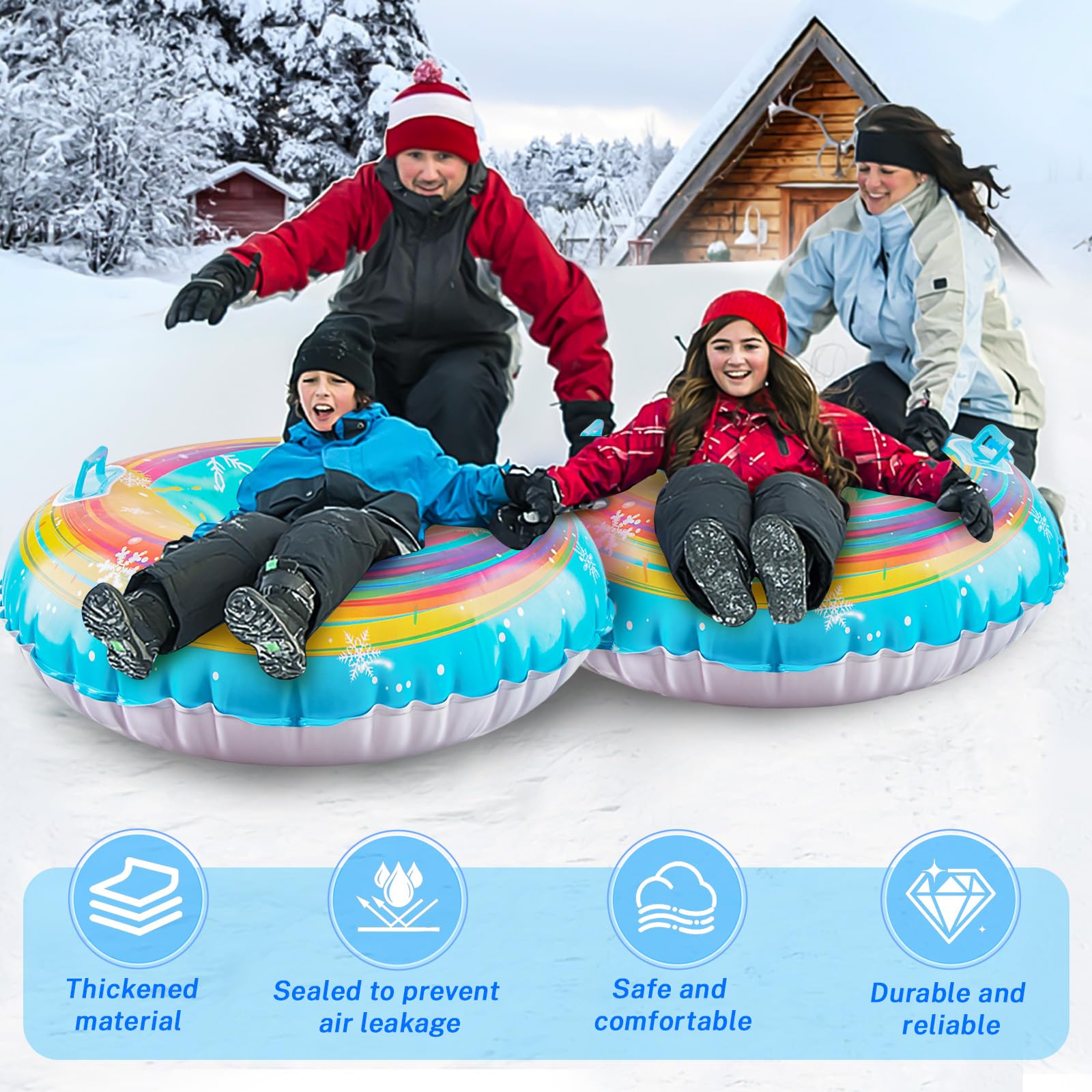 Nadmuchiwane sanki śnieżne z 2 uchwytami, 80 x 80 cm, gruba nadmuchiwana rura śnieżna dla wszystkich grup wiekowych, Snow Tube, nadmuchiwane luges, na żywo niezapomniane zimowe przygody