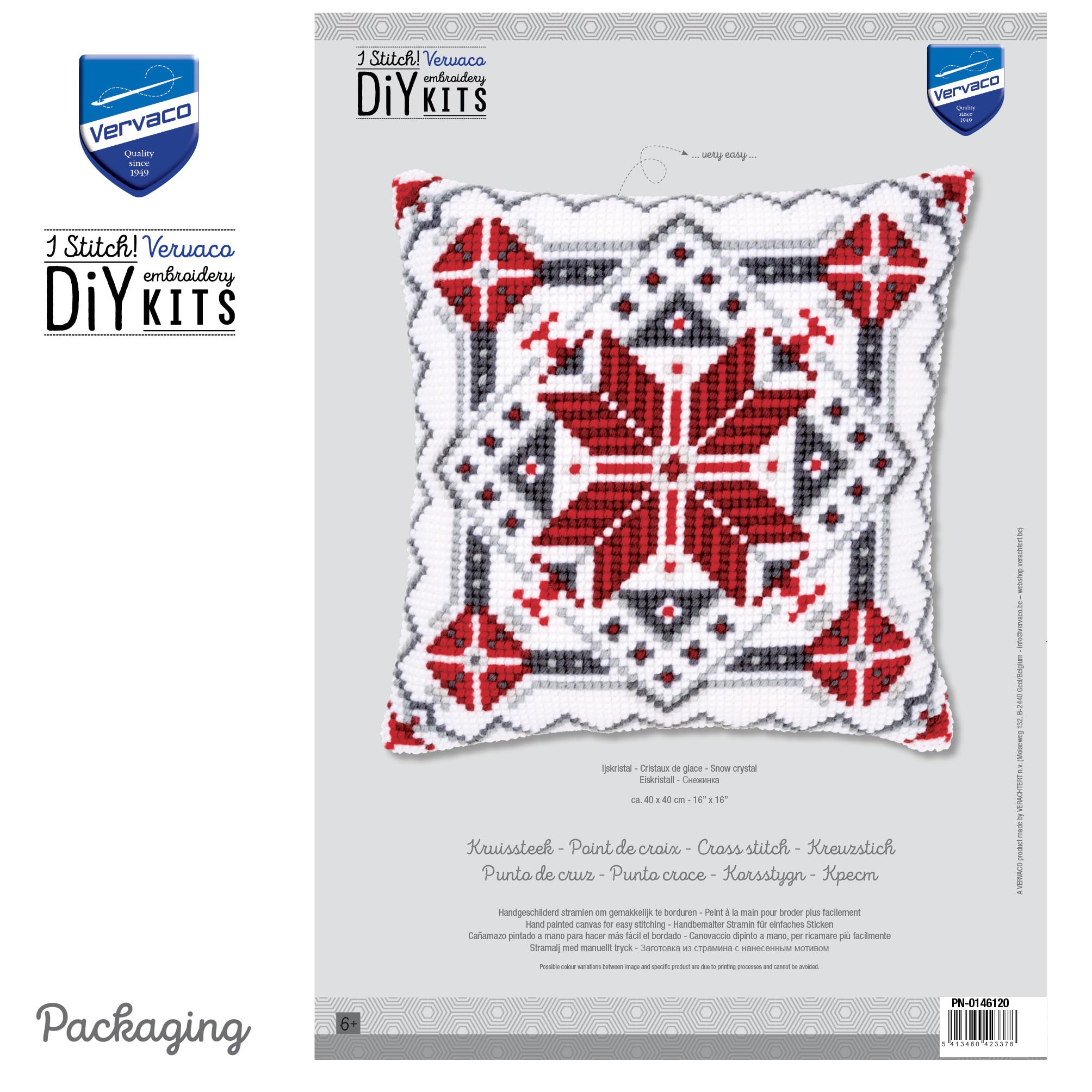 VERVACO Kit Cuscino Punto Croce Cristallo di Neve II Set Ricamo Principianti Cuscini Gobelin Decorativi ca. 40 x 40 cm Accessori per Lavoretti Creativi DIY Casa Decor Hobby Adulti Cross Stitch
