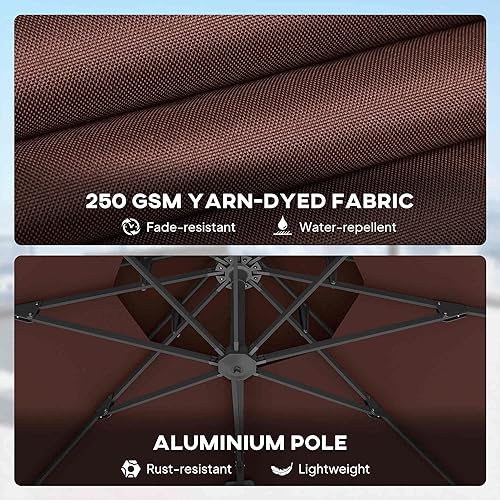 Miniatura 4 de Outsunny 11ft Cantilever Patio Umbrella with Base, Double Top Hanging Aluminum Offset Umbrella with 360 Rotation, Easy Tilt, 8 Ribs, Crank, Cross