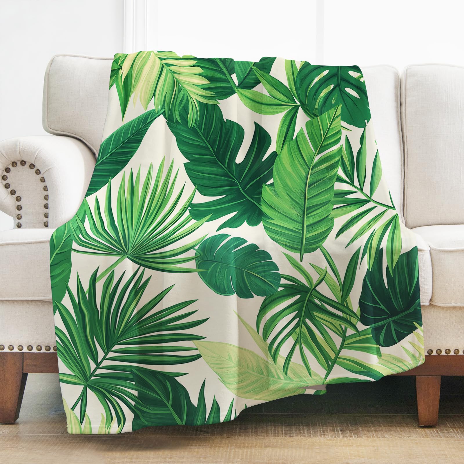 Tropical Monstera Leaf Blanket Gifts for Women Girls, 50"x60" Botanical Themed Palm Leaf Throw Blankets Decor for Couch Bed, Birthday Soft Flannel Leaves Branch Hawaiian Hippie Throw