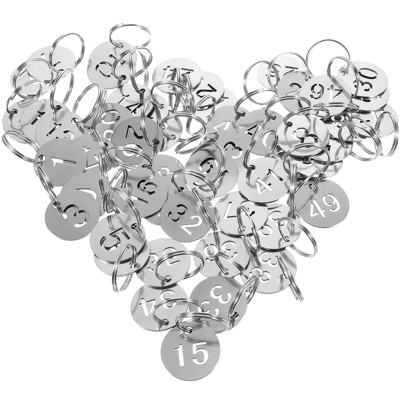 Metalowe zawieszki z numerami i kółkami, Numerowane breloki ze stali nierdzewnej, srebrne cyfry 1-200(1-100)