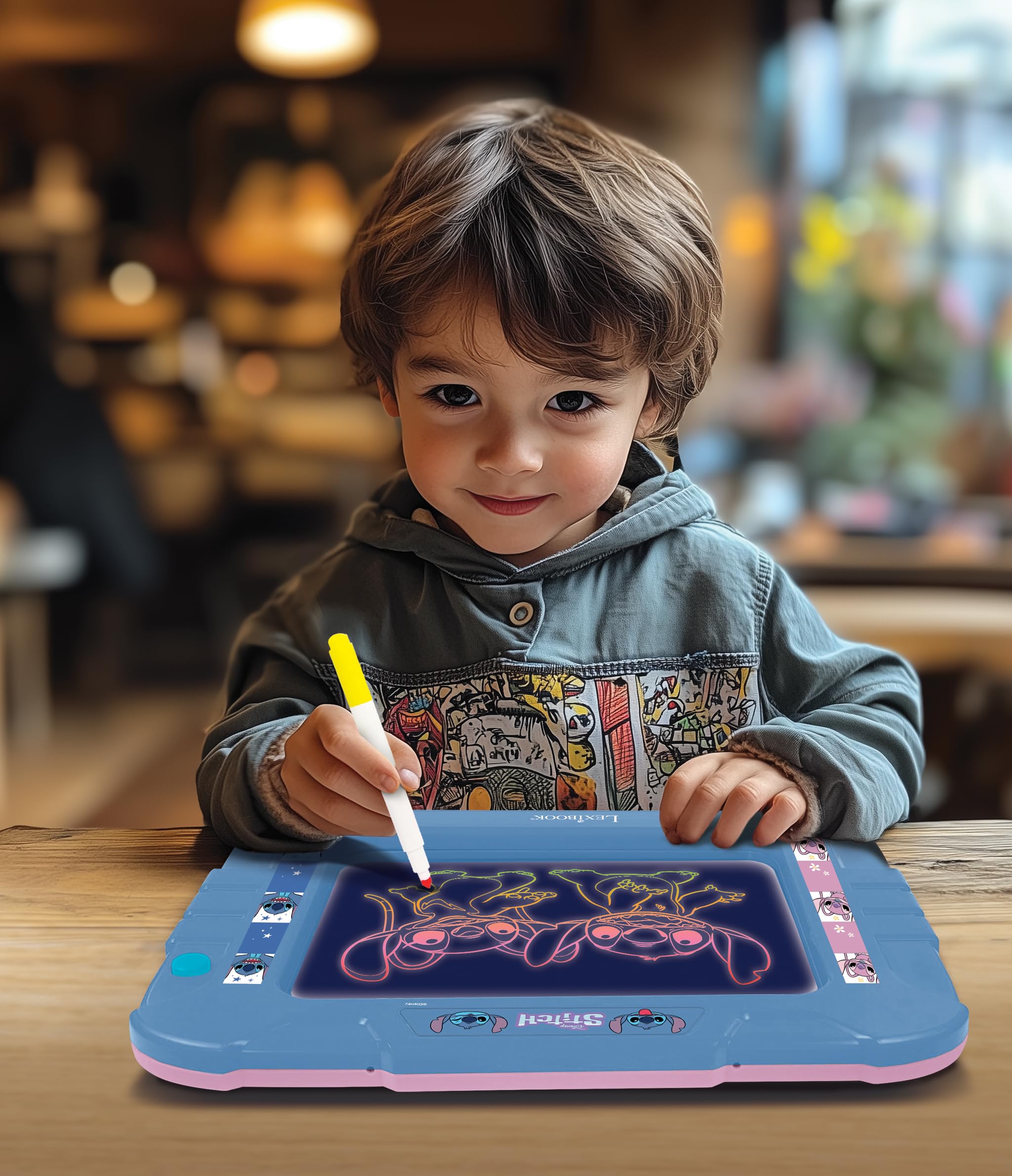 Lexibook, Disney Stitch, Tabliczka elektroniczna, CRNEOD | Efekt światła neonowego, 8 efektów świetlnych, 6 wzorów, 2 kolorowe markery i ściereczka
