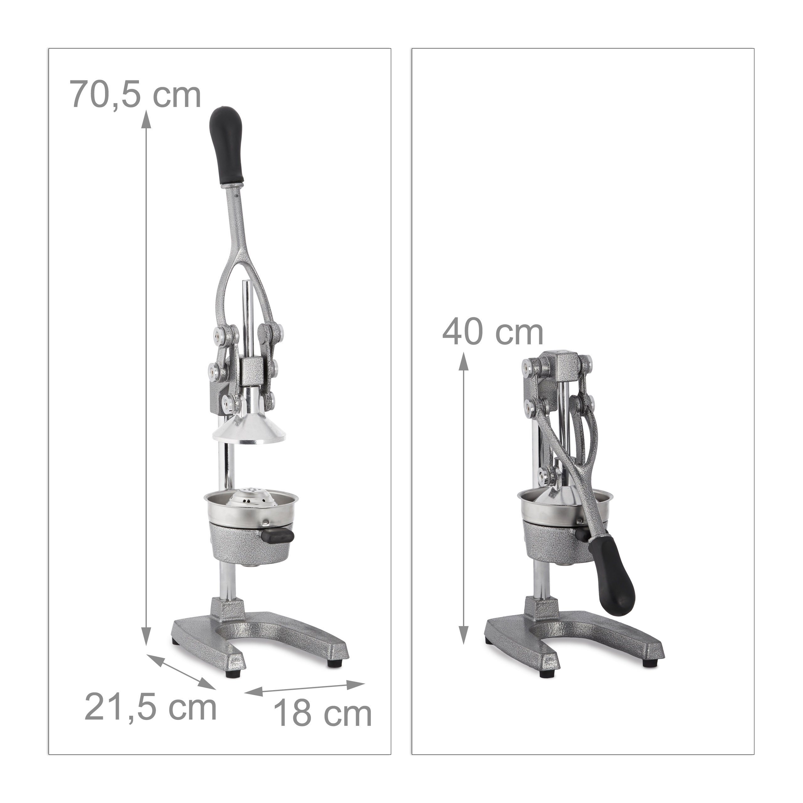 Relaxdays Saftpresse manuell, XL Orangenpresse, professionelle Fruchtpresse, Premium Zitruspresse, Gastronomie-Qualität, Silber, 21.5 x 18 x 40 cm