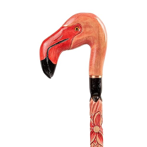 Flamingo Walking Stick - Pink Handmade Wooden Cane for Gift - Handcrafted Carved Hiking Baston