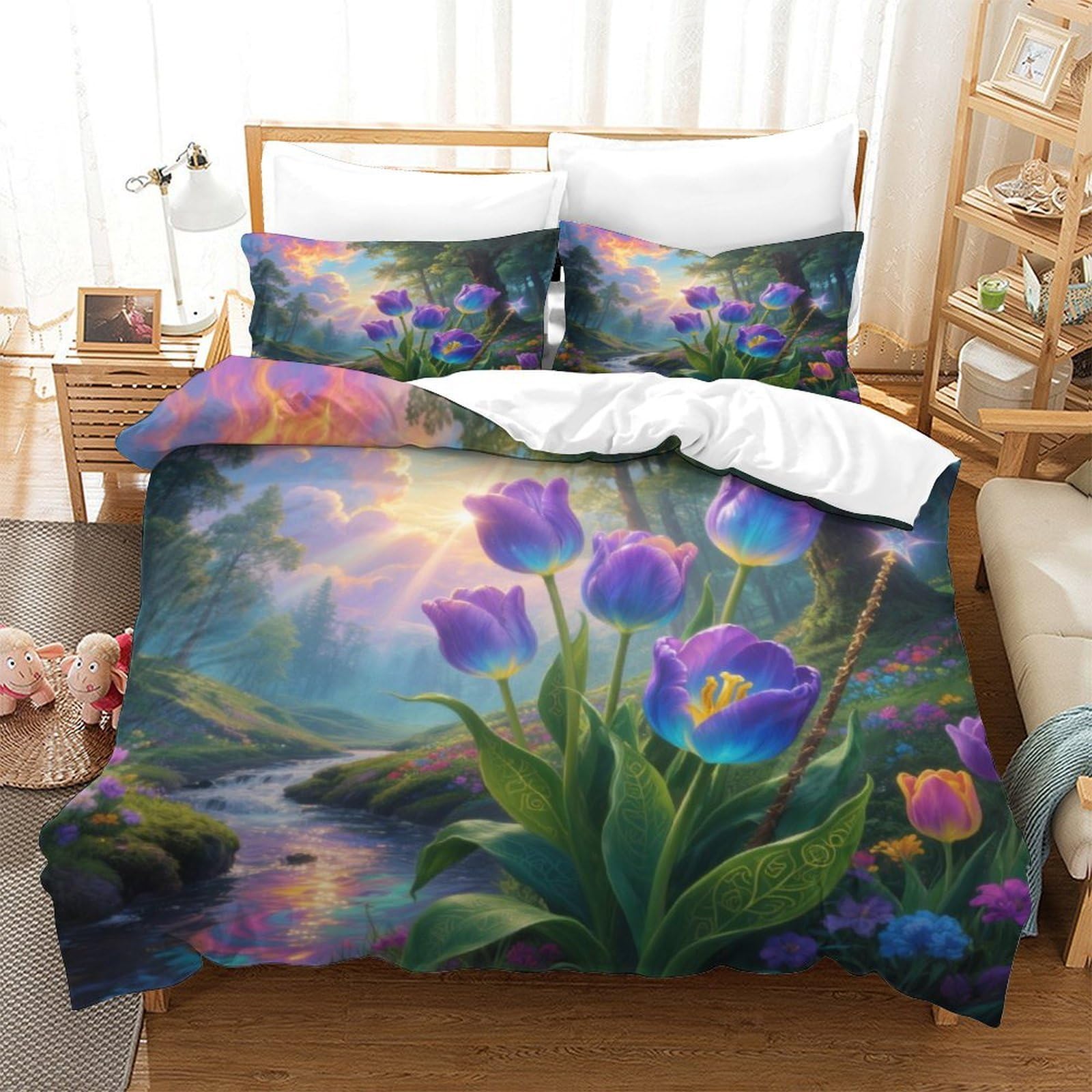 Housse de couette tulipe 3D pour chambre d'enfant et ado