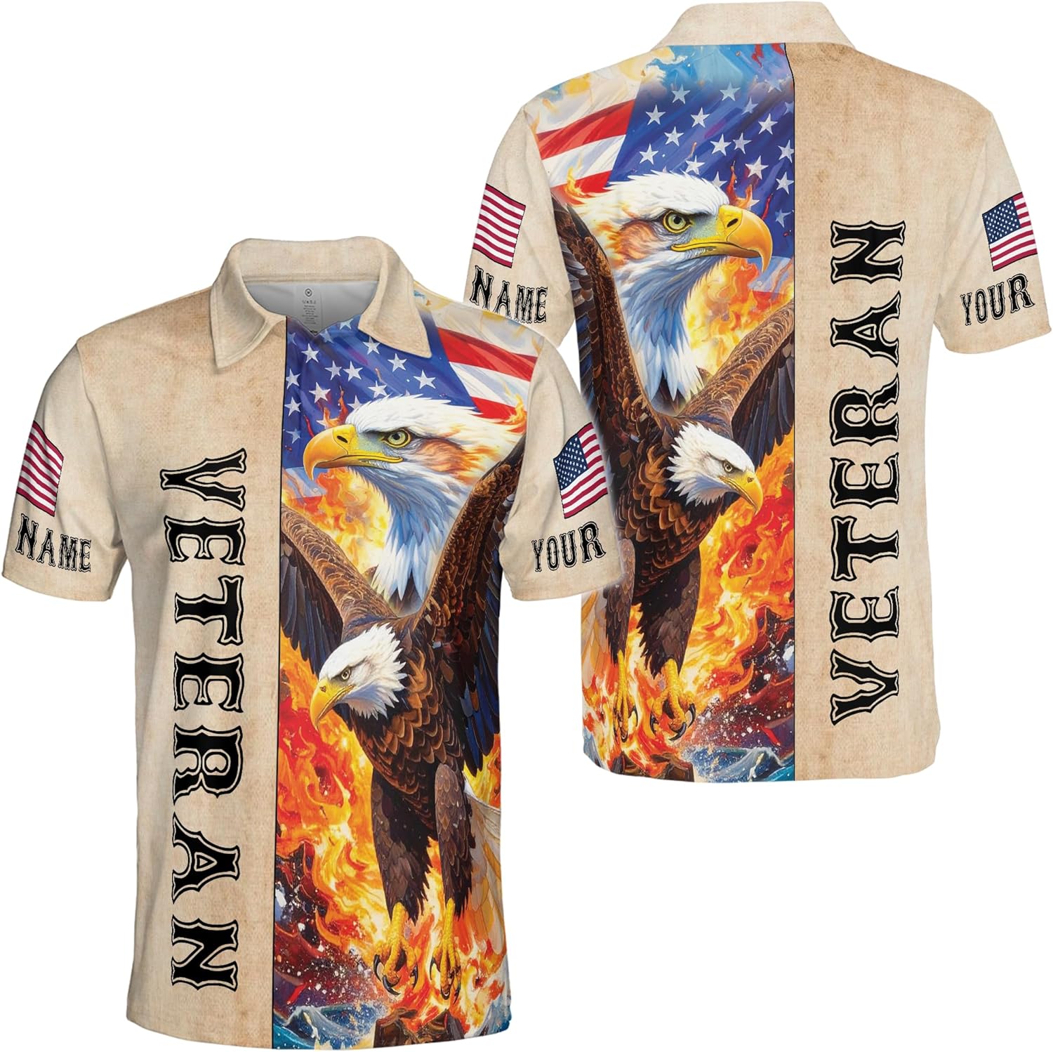 ThuhaTree Store Personalized US Flag Veteran Men & Women Polo Shirt S-5XL – Custom Name Graphic US Flag Veteran Shirt