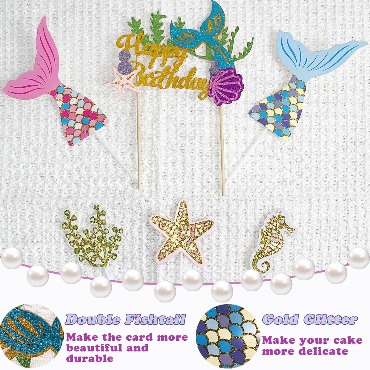 Meerjungfrau Kuchen Topper Set – 26-teilig Mit Schwänzen, Seesternen, Muscheln & Kugeln Für Unterwasser-Party